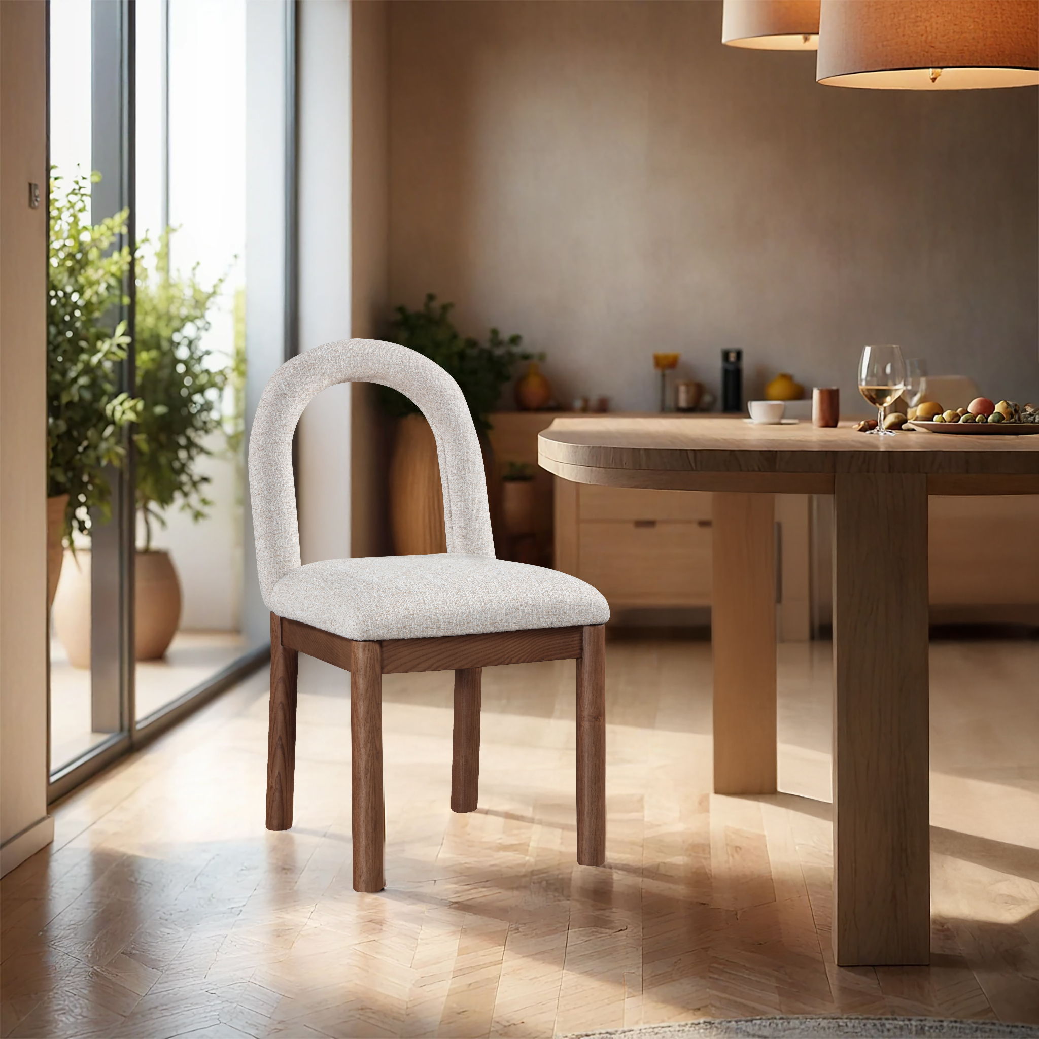 Conrad - Linen Dining Chair With Brown Legs - Beige