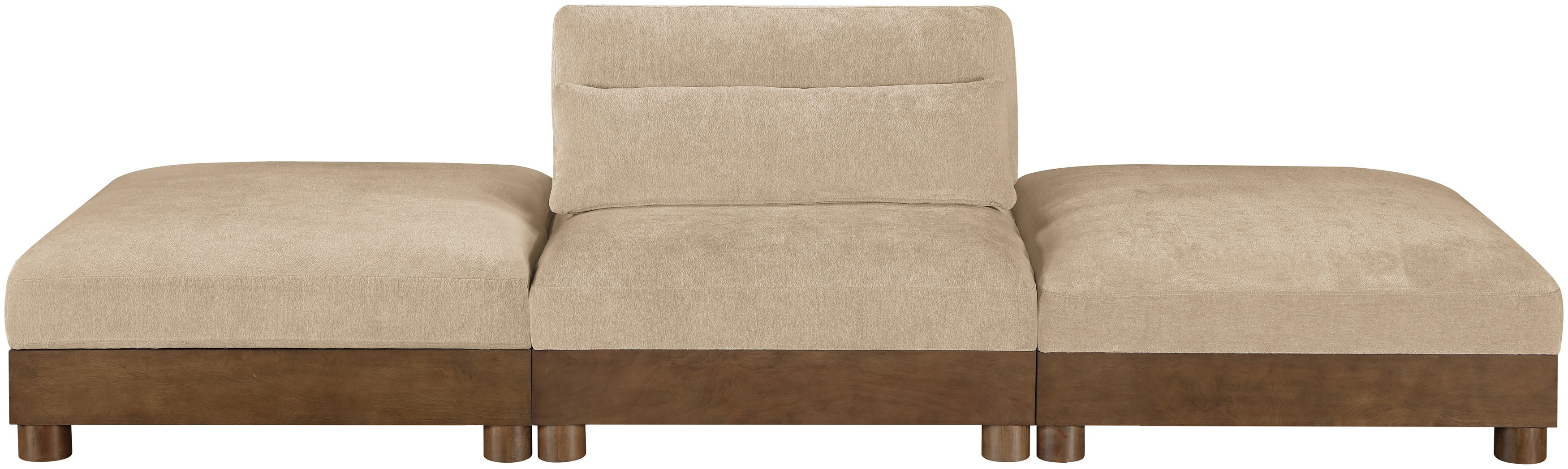 Turin - 120" Chenille Fabric Upholstered 3 Piece Modular Sofa - Beige / Brown Walnut