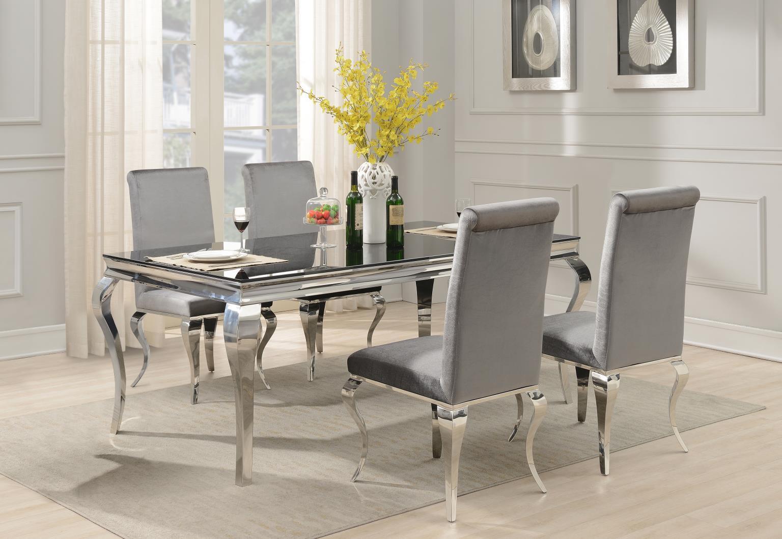 G-106 - 5 Piece Dining Room Set (Glamour Table, 4 Velvet Chairs) - Gray