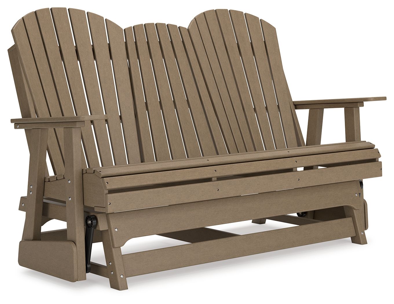 Ashley Furniture Hyland Wave - 4 Pc. - Glider Loveseat, 2 Swivel Glider Chairs, Cocktail Table - Driftwood - Image 2