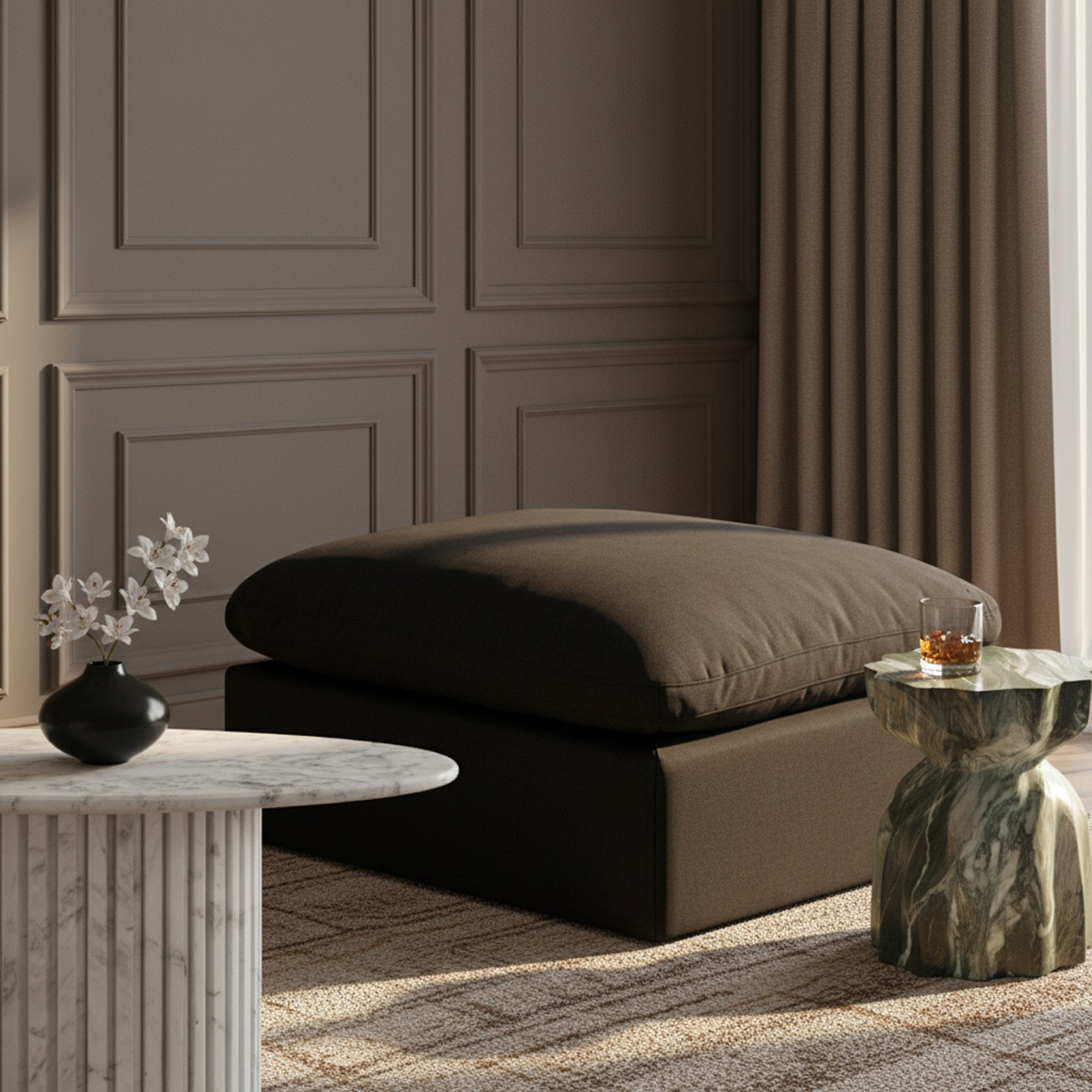 Indulge - Linen Ottoman - Black