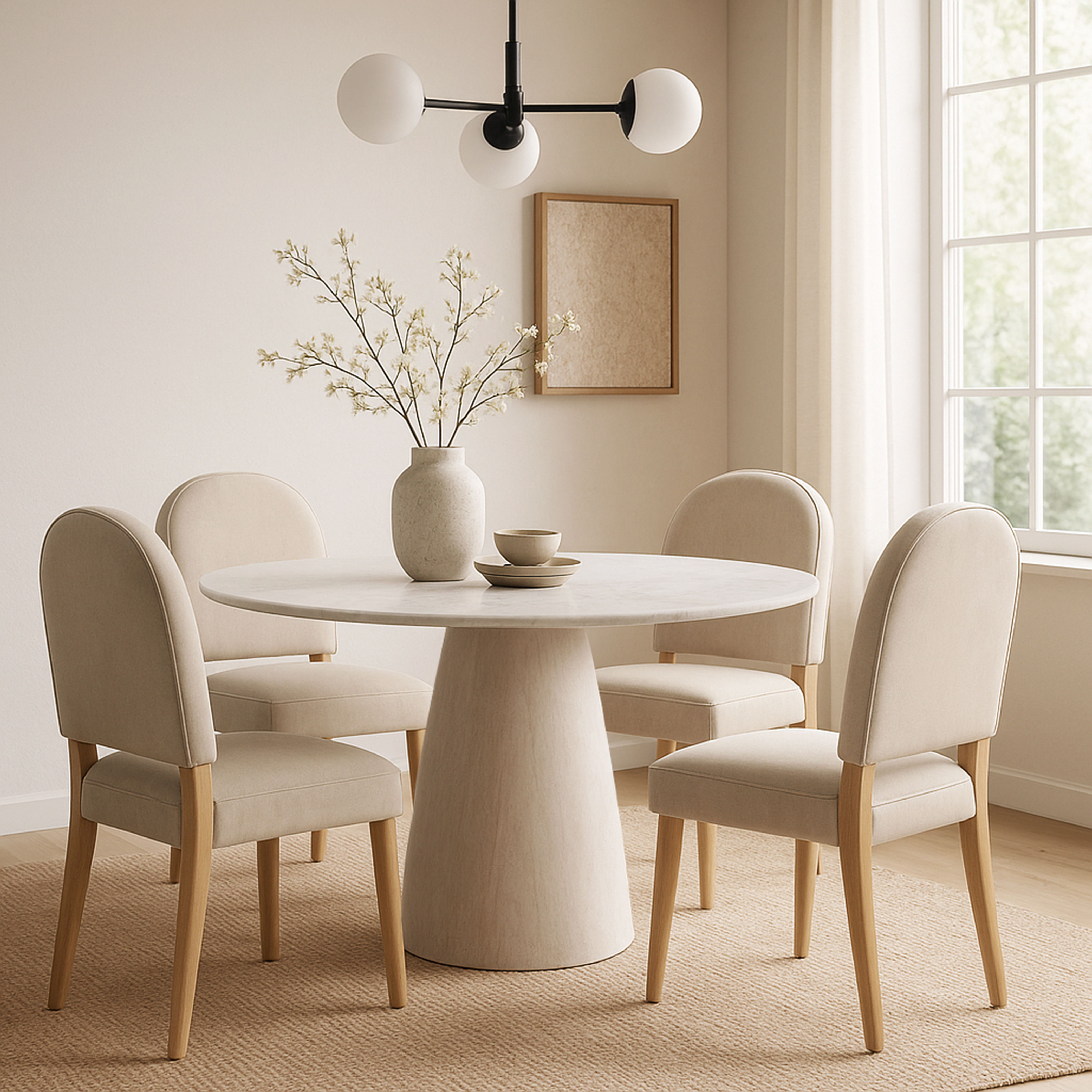 Liona - 42" Marble And Mango Wood Dining Table - White