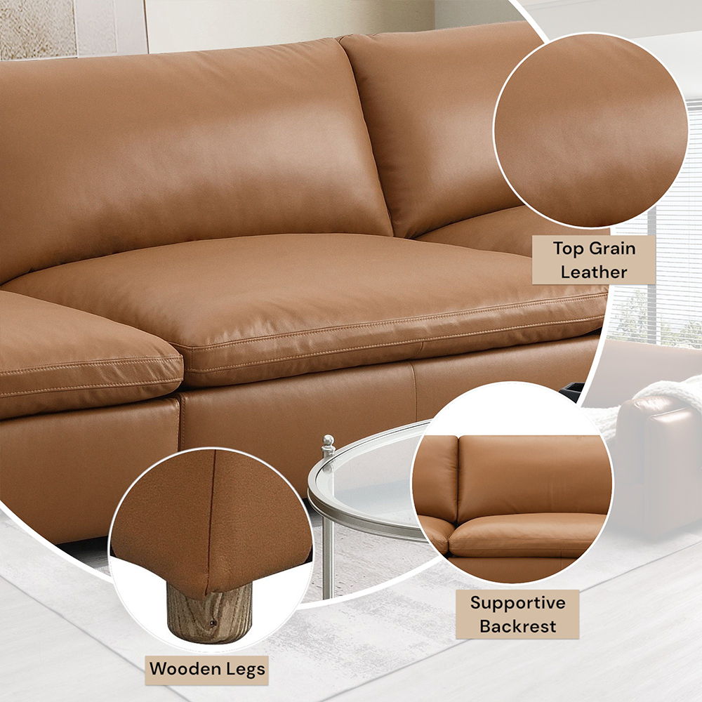 Brighton - Modular Armless Chair - Brown Top Grain Leather, light brown, view 7