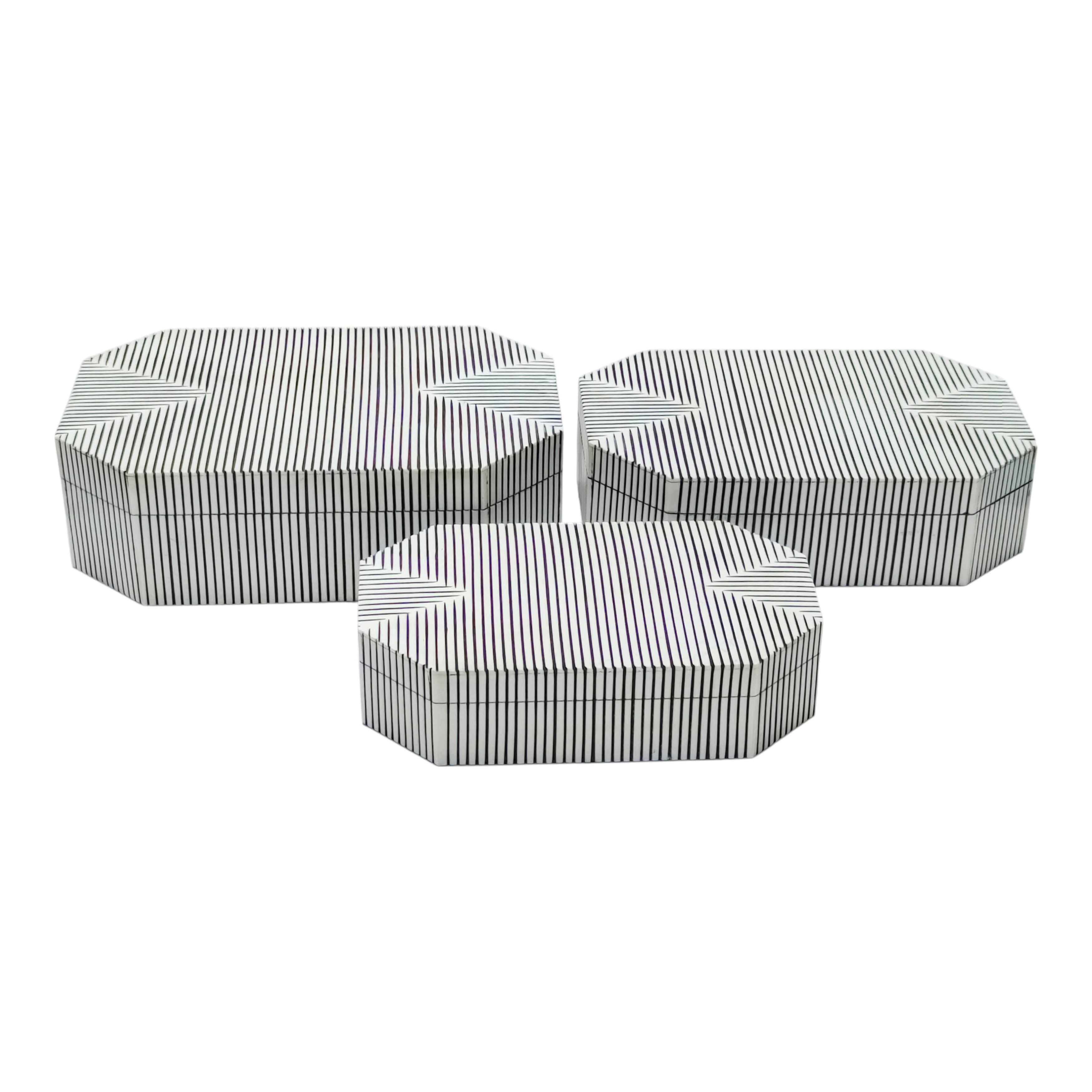 10\" / 11\" / 12\" Grooved Octagon Boxes (Set of 3) - White