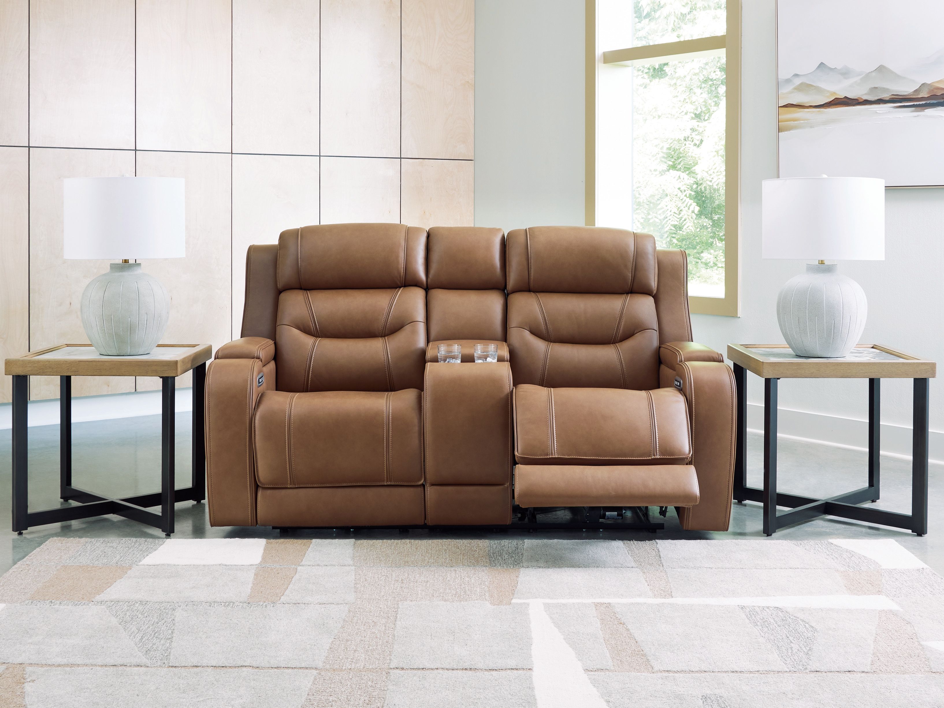 Ashley Furniture Knightington - Power Reclining Loveseat With Audio Console - Caramel - Image 6