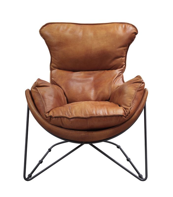 Thurshan - Accent Chair - Aperol Top Grain Leather & Black, light brown