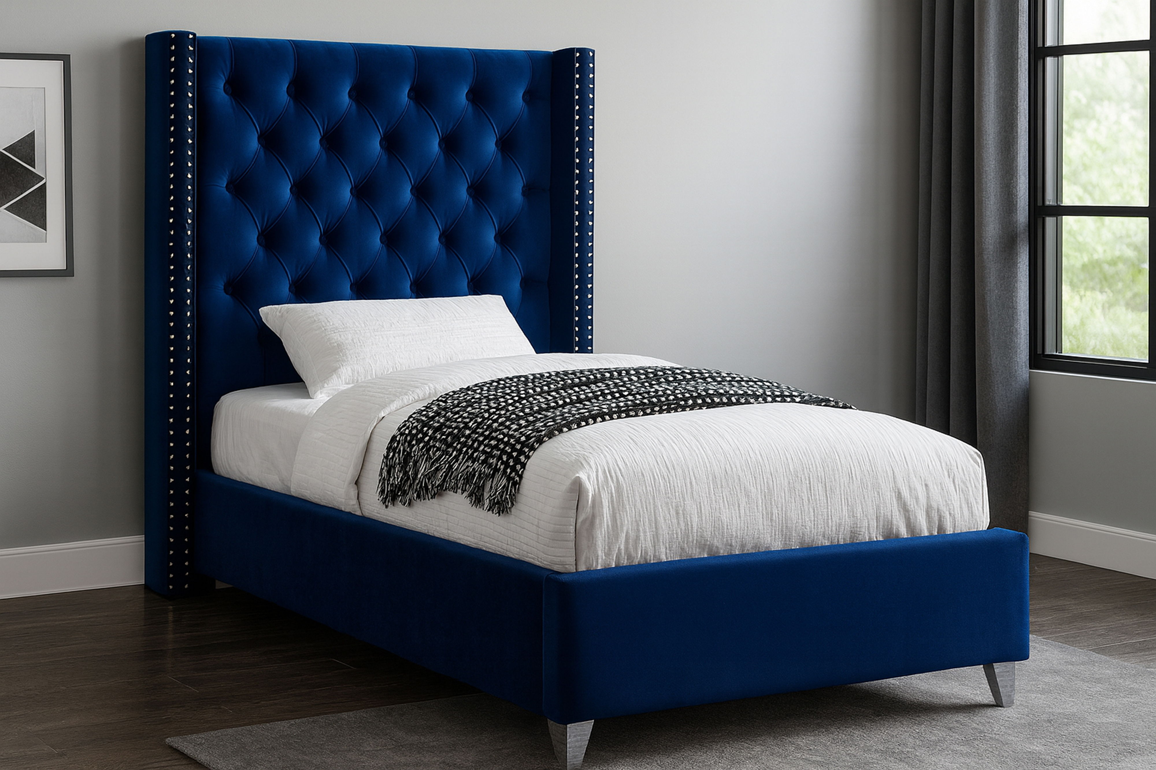 Aiden - Upholstered Twin Bed - Navy