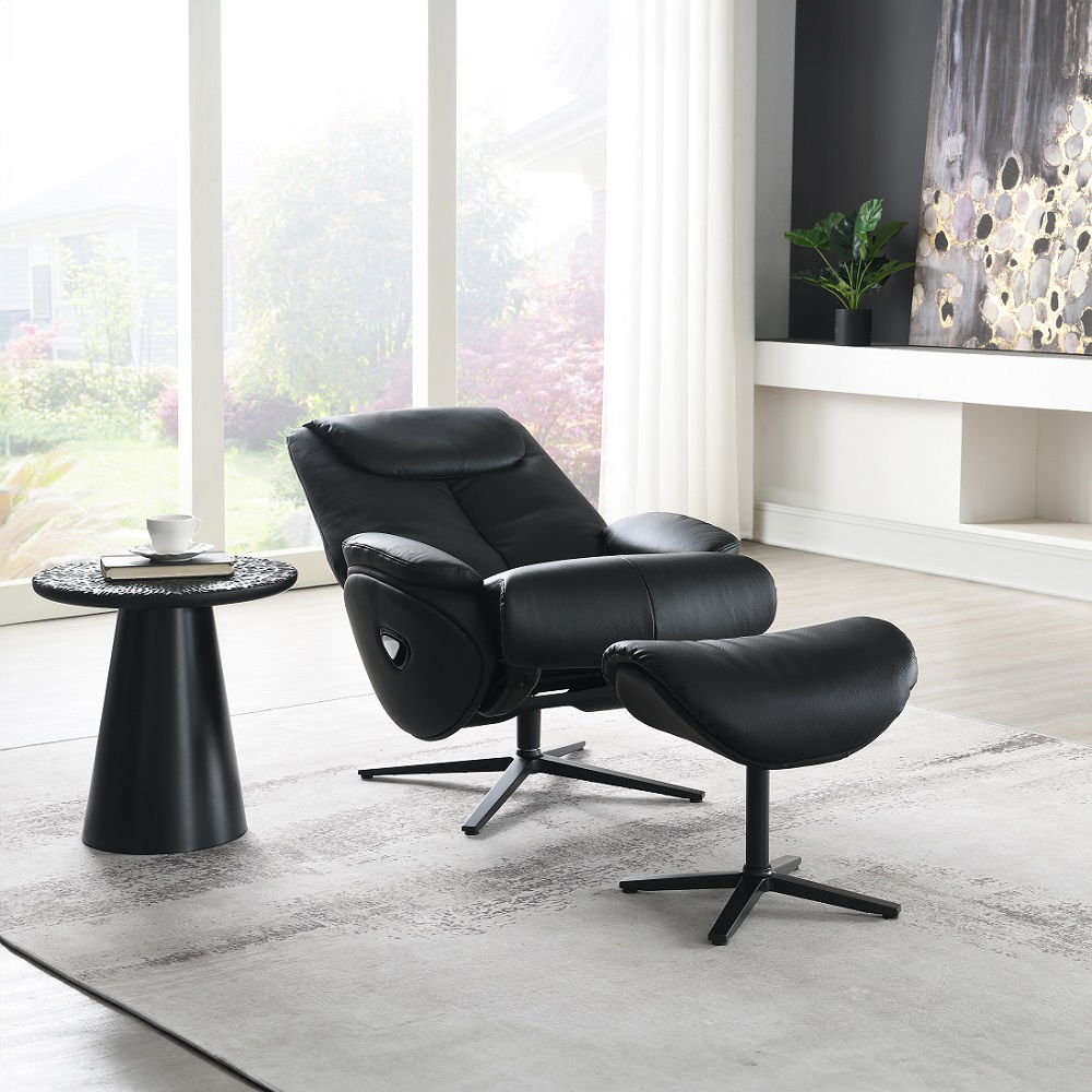 Labonita - Motion Accent Chair With Swivel & Ottoman - Black Top Grain Leather & Black, black, view 5