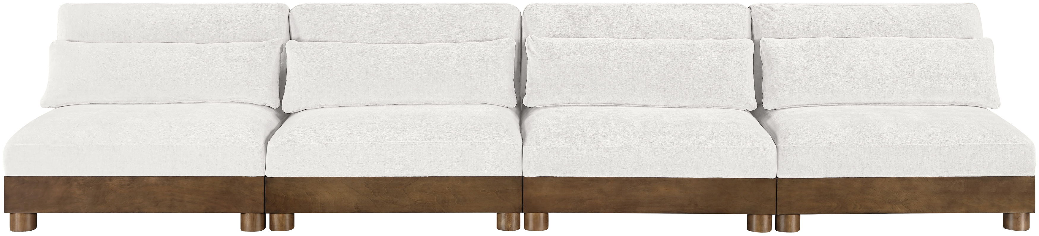 Turin - 160" Chenille Fabric Upholstered 4 Piece Modular Sofa (4 Armless Chairs) - Cream / Brown Walnut