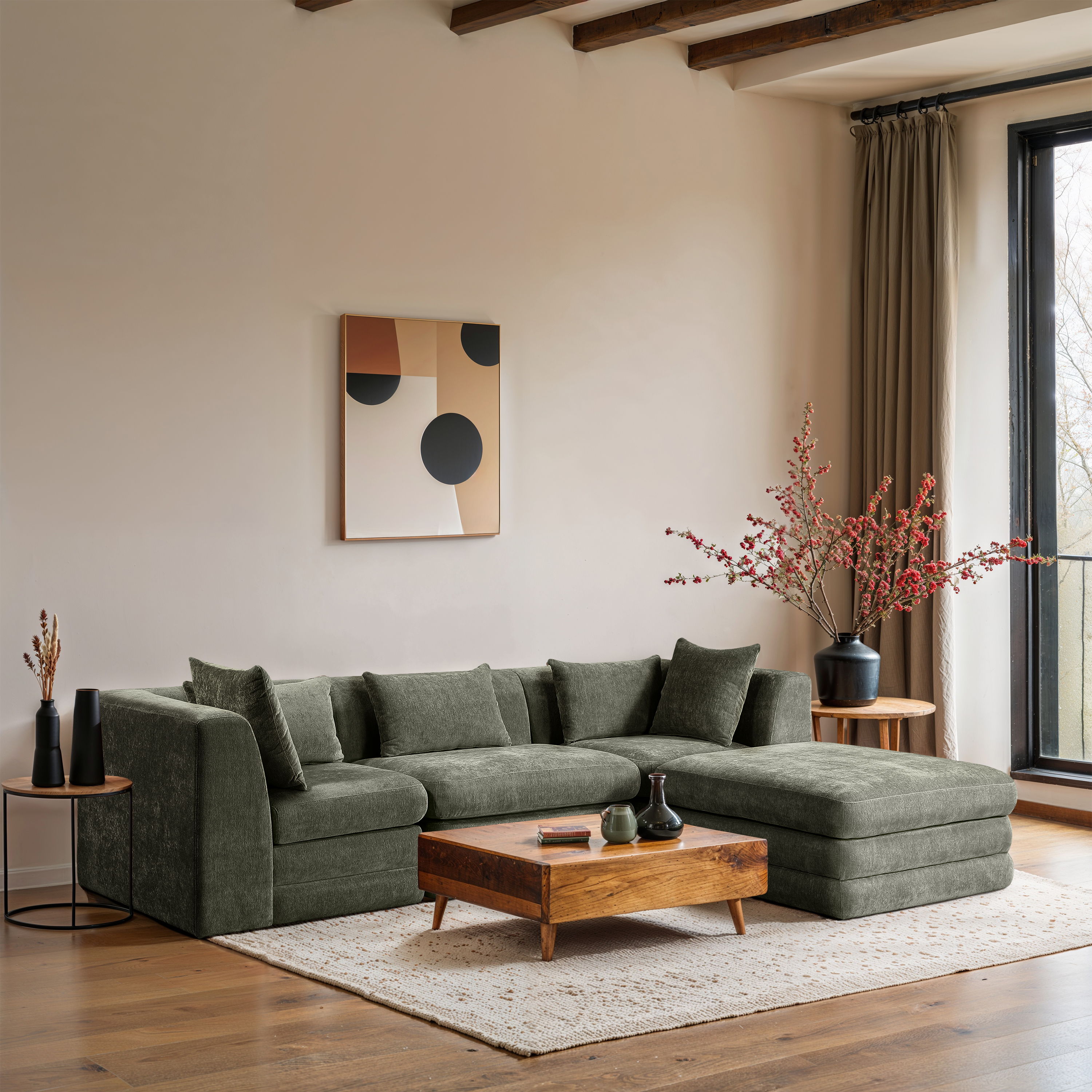 Stellar - 4 Piece Chenille Fabric 114" Upholstered Modular Sectional - Green