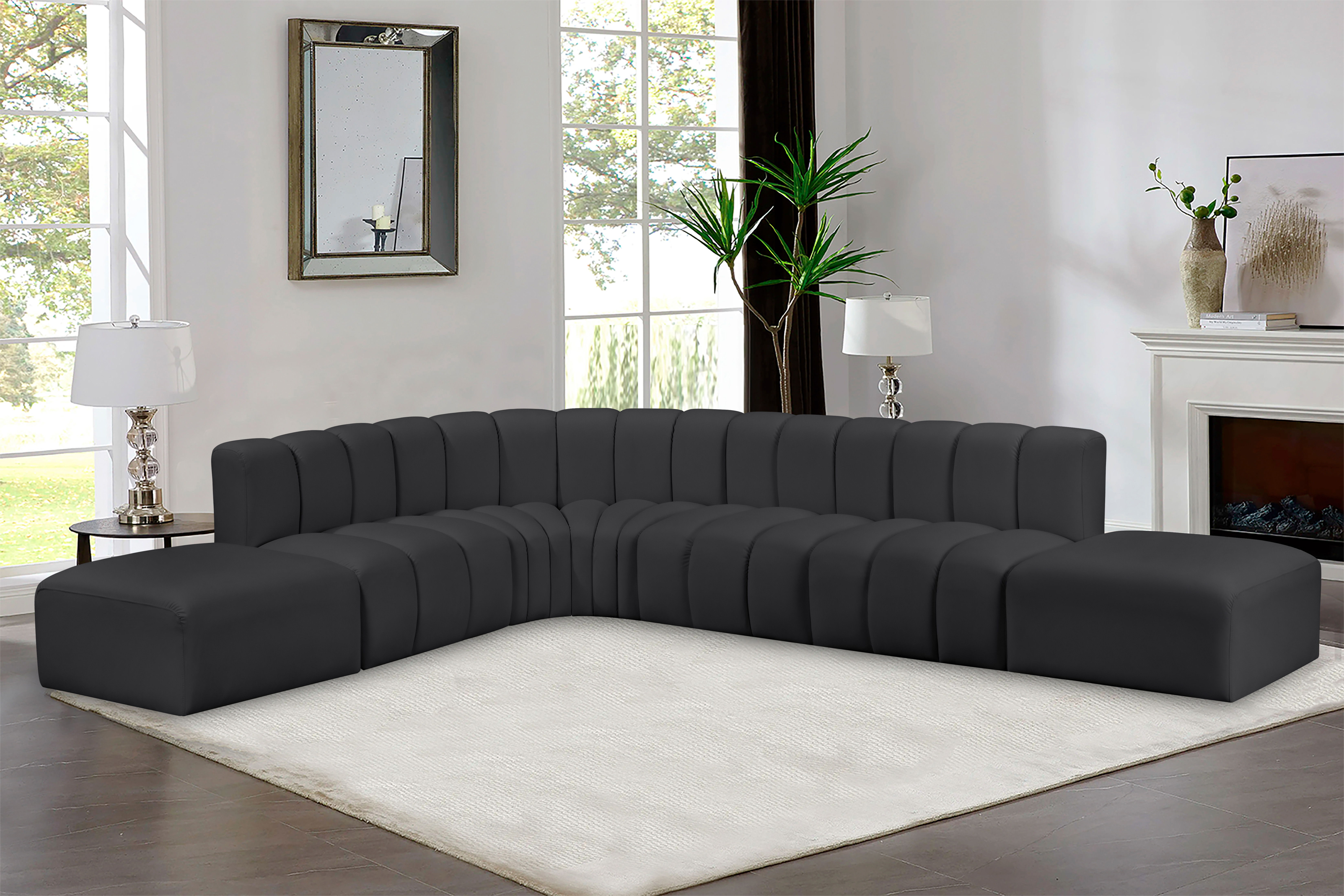 Arc - Faux Leather 7 Piece Corner Modular Sofa - Black