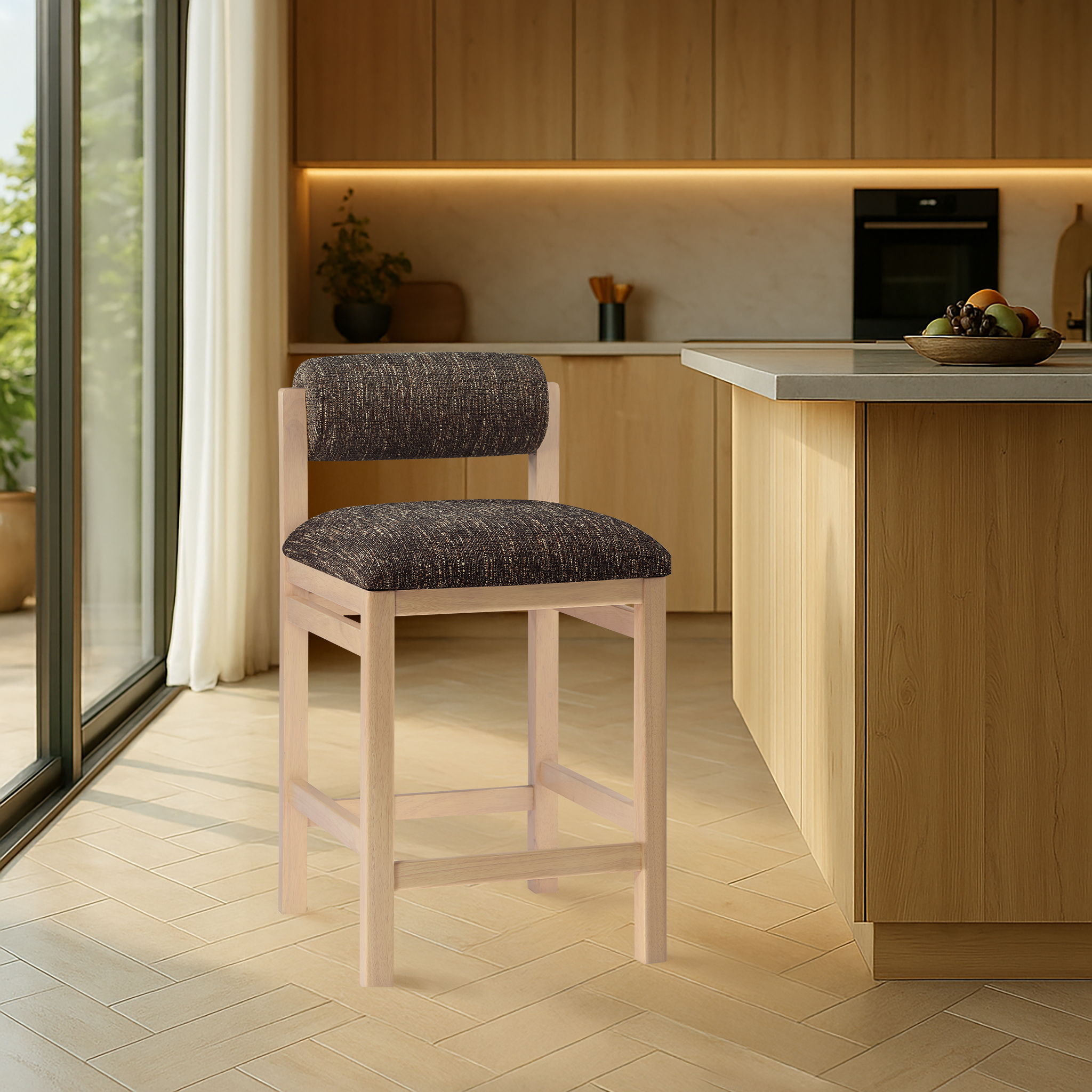 Roundhill - Linen Textured Fabric Upholstered Counter Stool - Brown