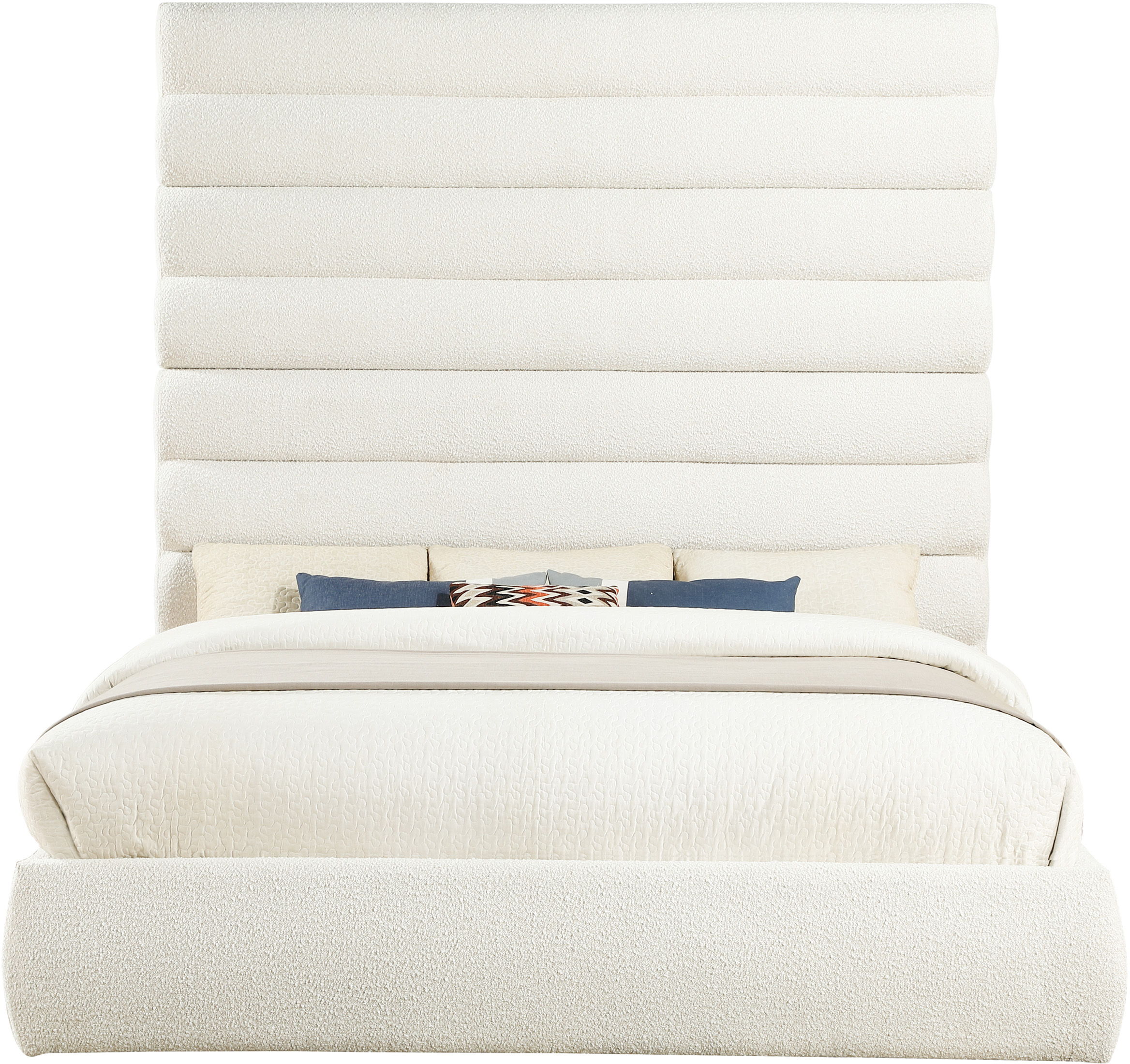 Adam - Boucle Fabric King Bed With 89" Headboard - White