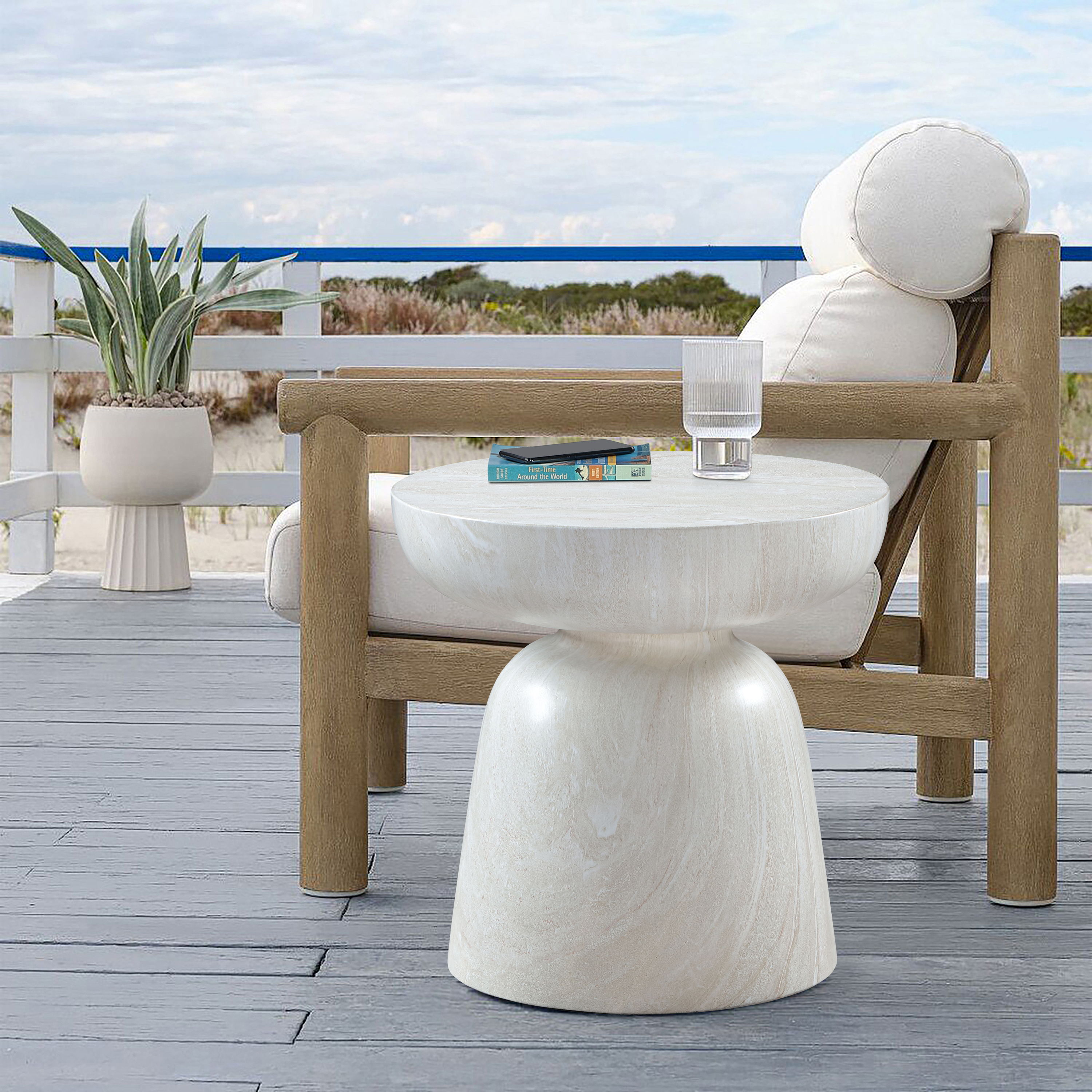 Avellino - Marble Finish Concrete End Table - White