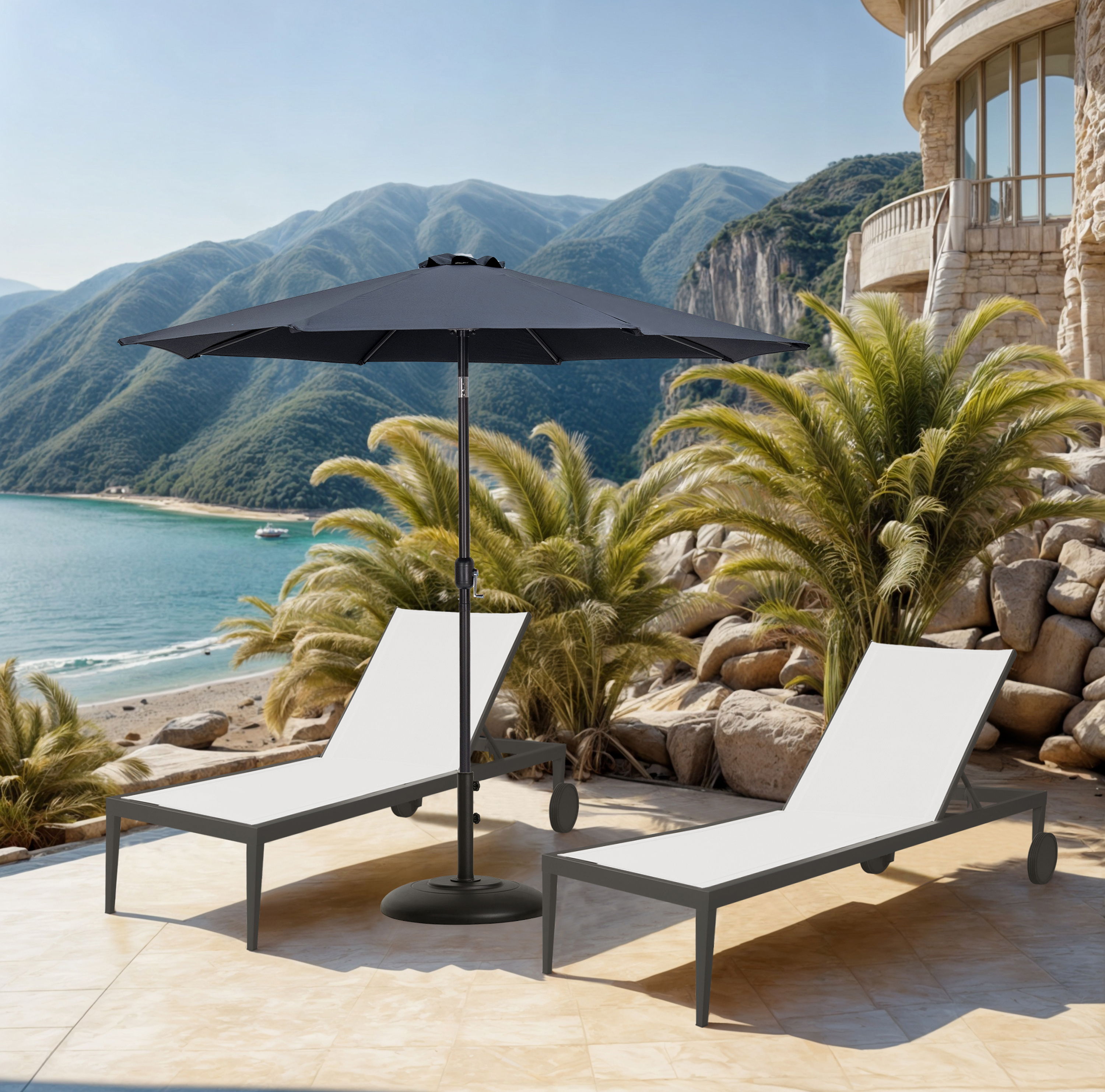 Fiji - Aluminum Patio Umbrella With Round Black Base - Gray
