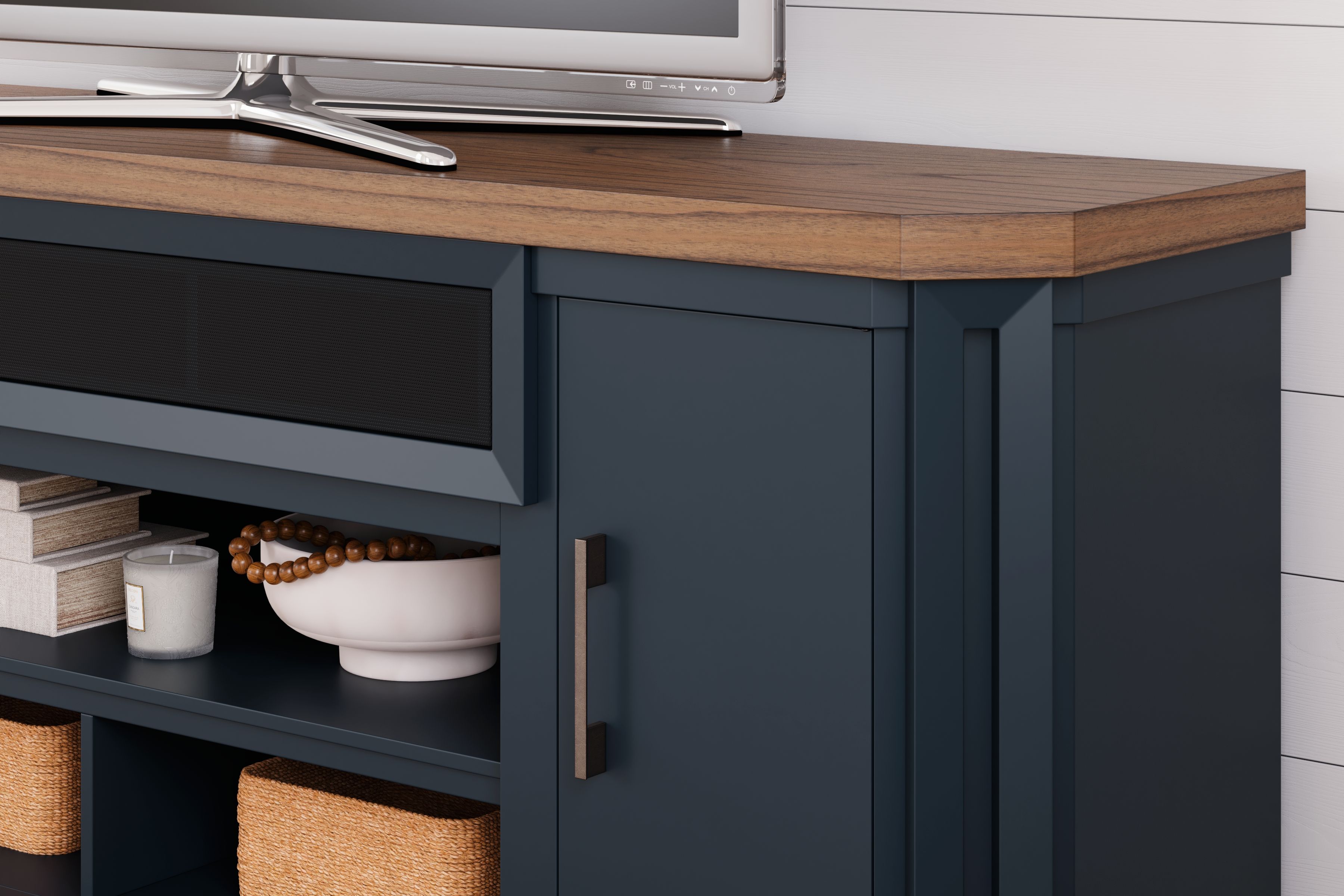 Ashley Furniture Landocken - XL TV Stand W/Fireplace Option - Brown / Blue - Image 10