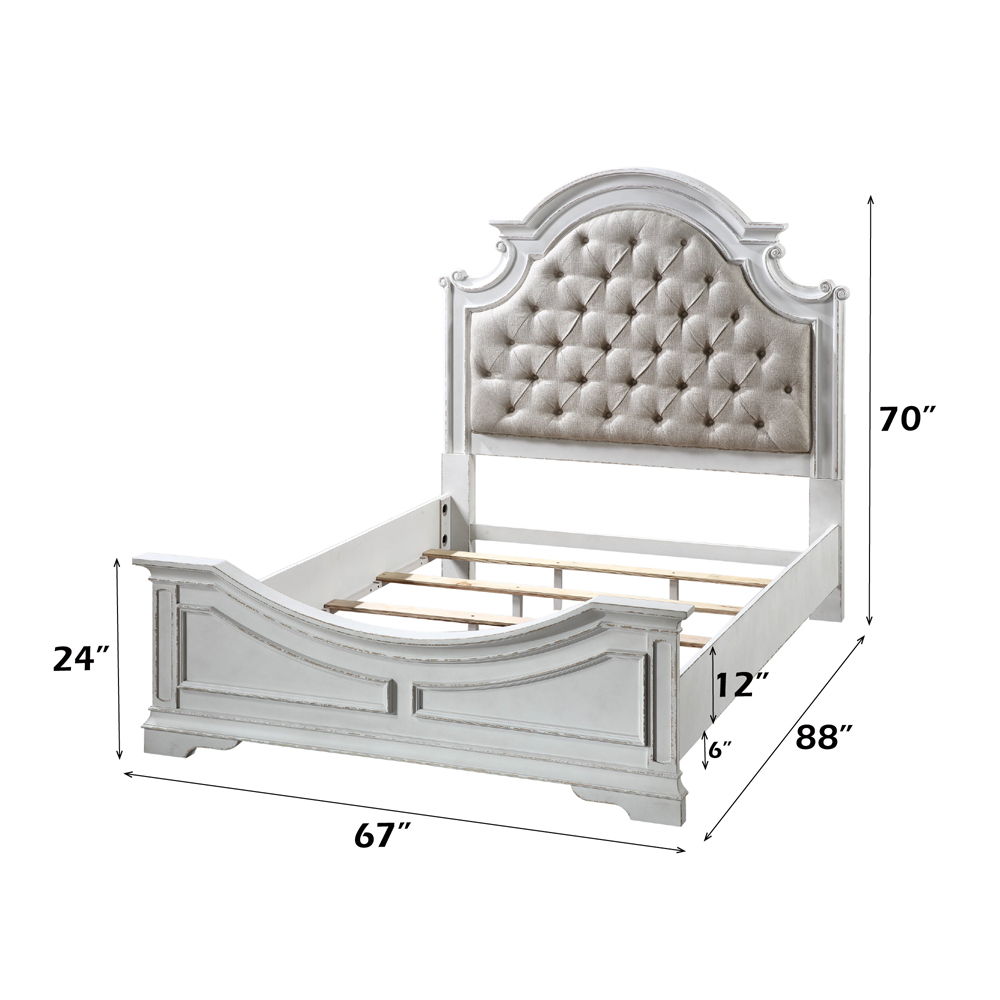Florian - Queen Bed - Beige Synthetic Leather & Antique White, white, view 5