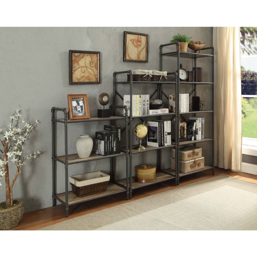 Itzel - 36" Bookshelf - Antique Oak & Sandy Gray, dark gray, view 5