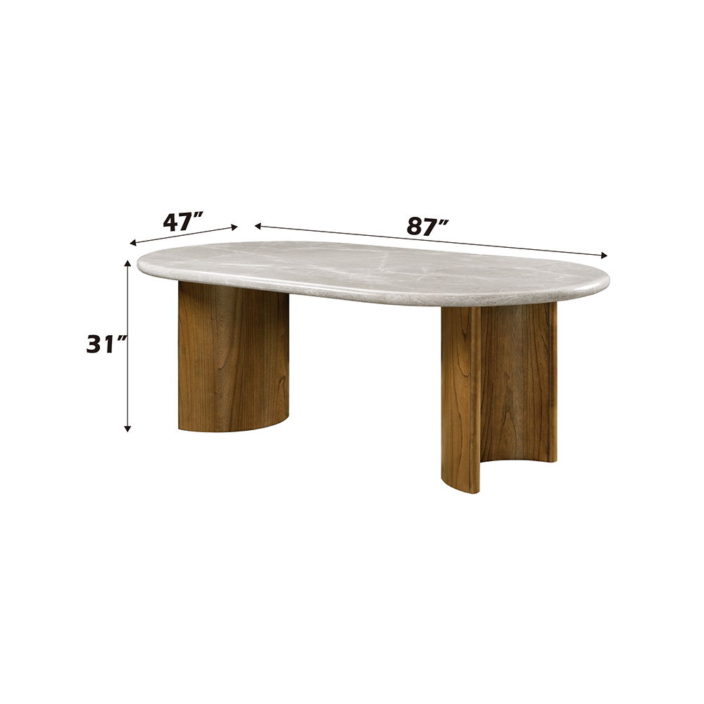 Darcy - Dining Table - Natural Marble Top & Dark Walnut, light brown, view 5