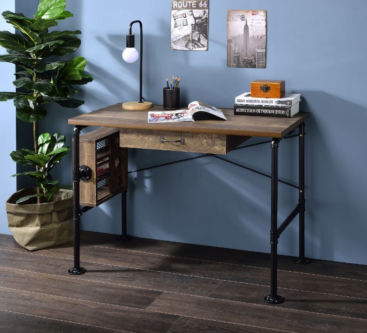 Endang - Writing Desk - Weathered Oak & Black, dark brown, view 6