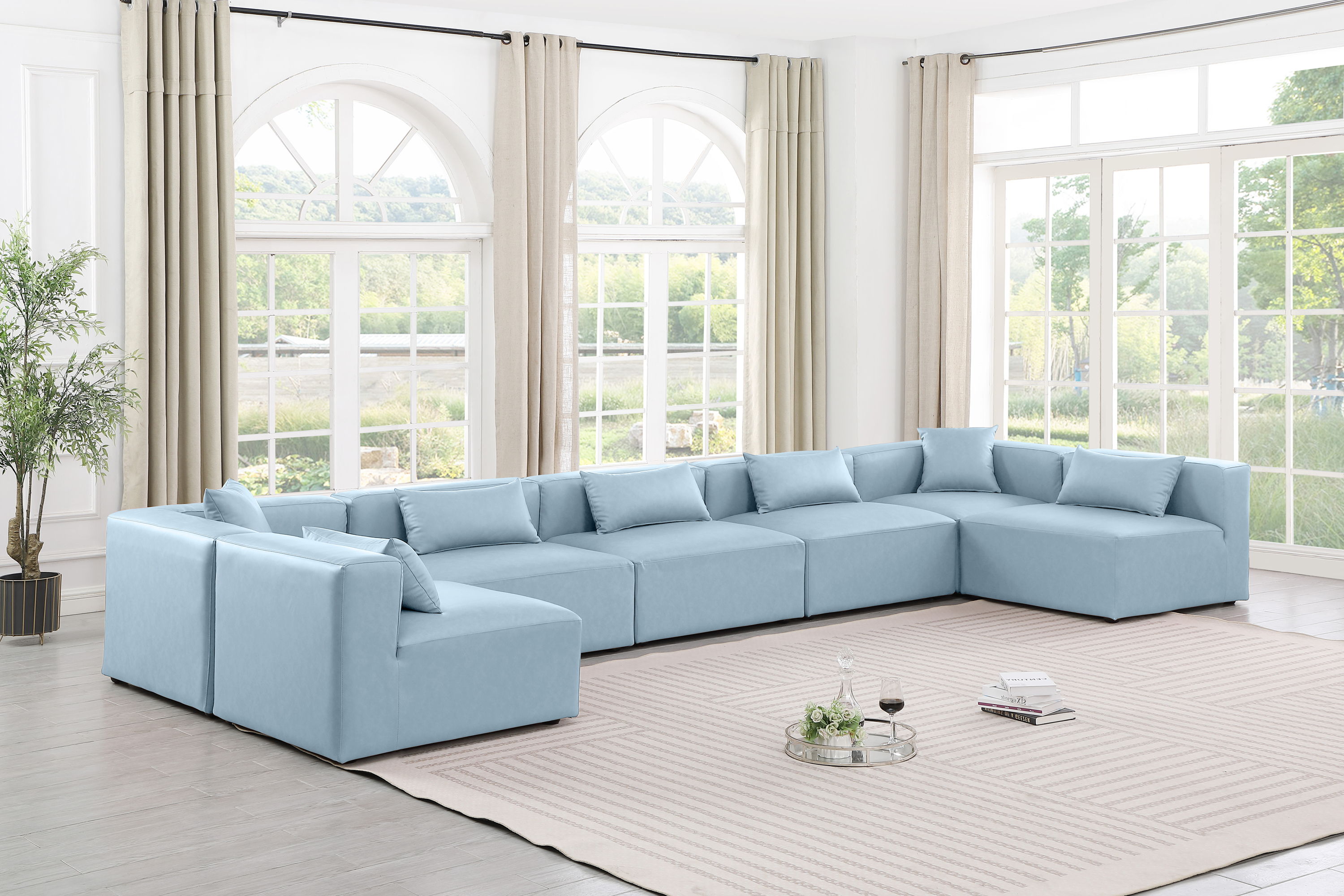 Cube - 7 Piece Modular U-Shaped Sectional - Light Blue