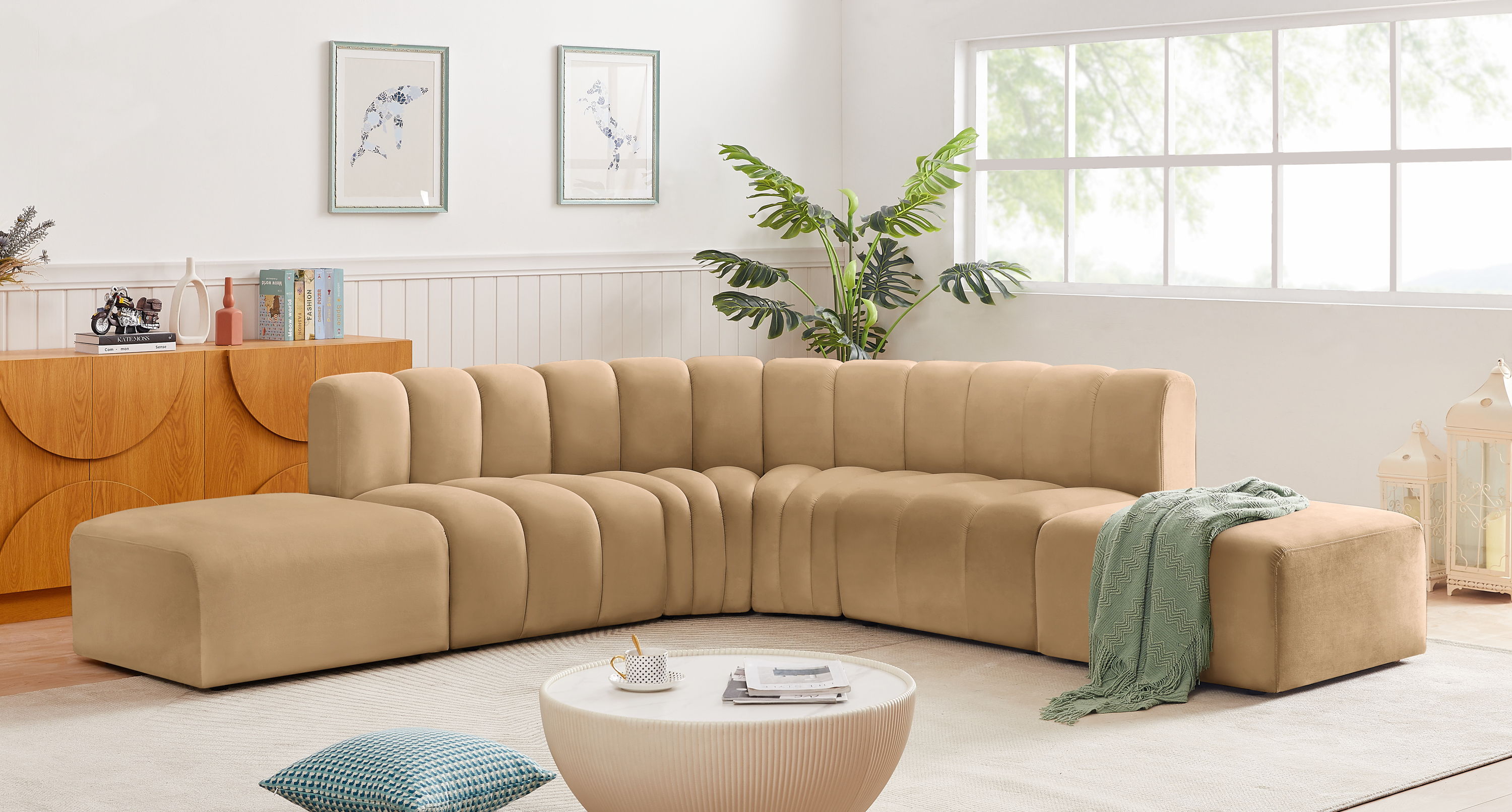 Arc - Velvet 6 Piece Corner Modular Sofa - Camel