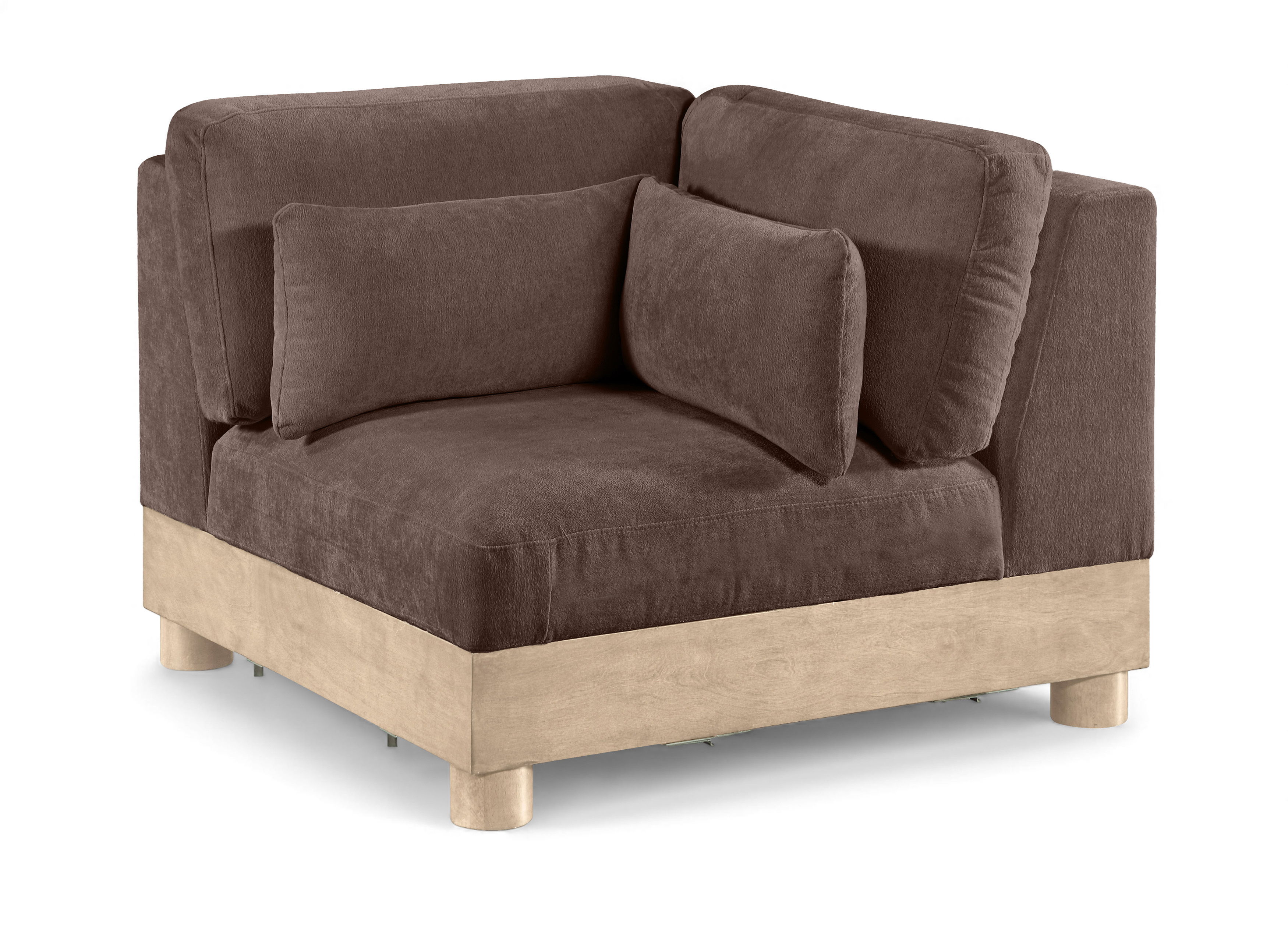 Turin - Chenille Fabric Upholstered Modular Corner Chair - Brown / Natural Oak