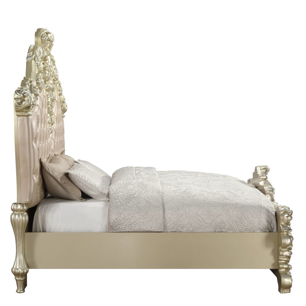 Vatican - Eastern King Bed - Synthetic Leather, Light Gold & Champagne Silver, beige, view 3