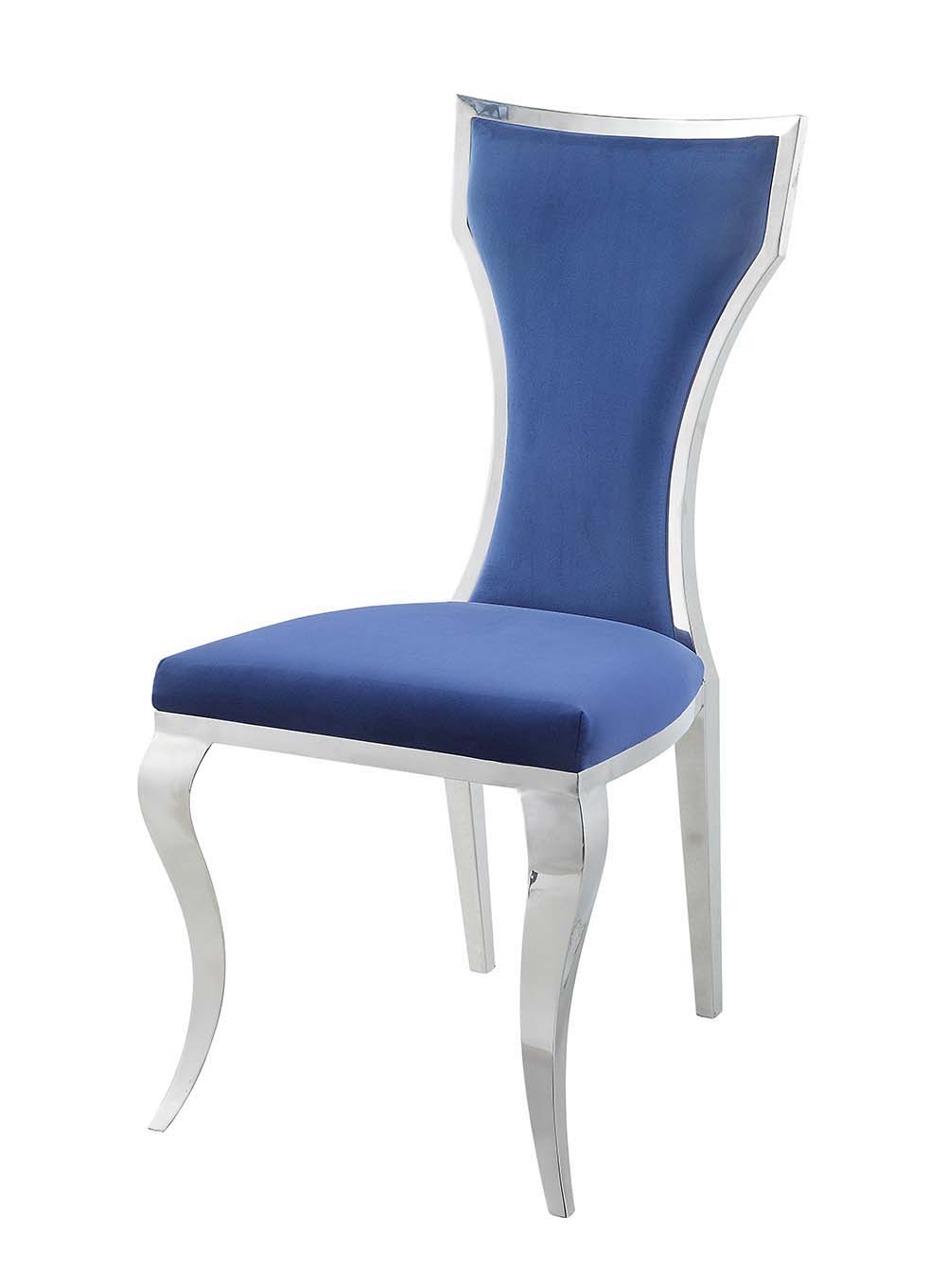 Azriel - Side Chair (Set of 2) - Blue Velvet & Mirroed Silver, blue, view 6