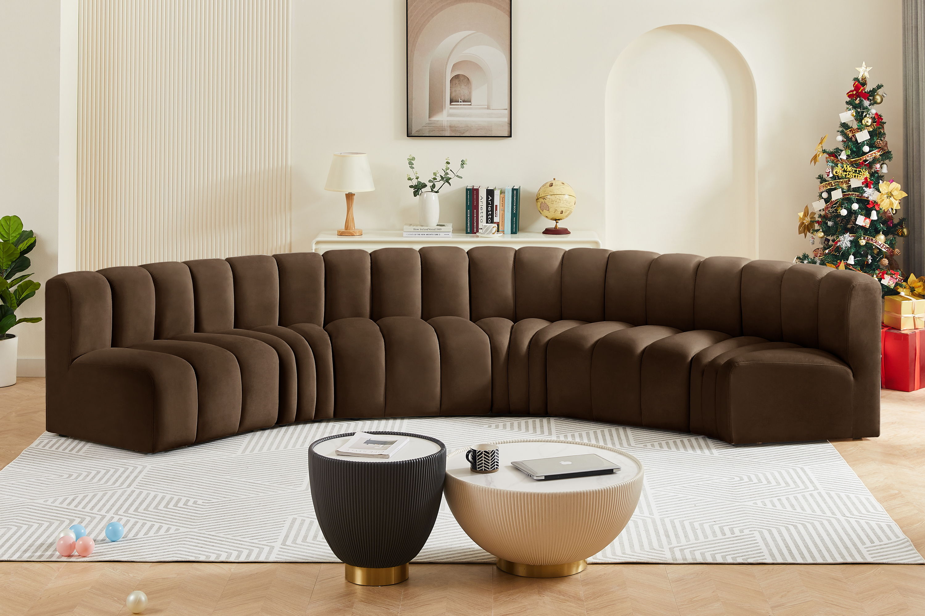 Arc - Velvet 6 Piece U-Shaped Modular Sofa - Brown
