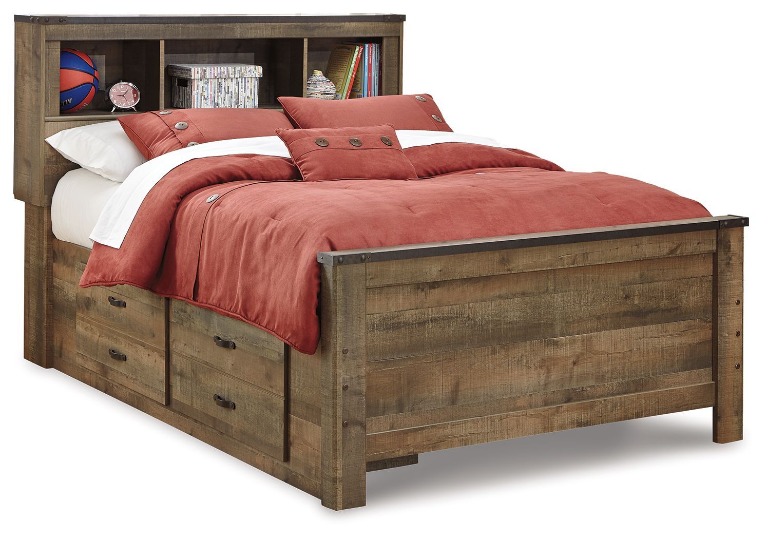 Trinell - Full Panel Bookcase Bed With 2 Storage Drawers - Brown