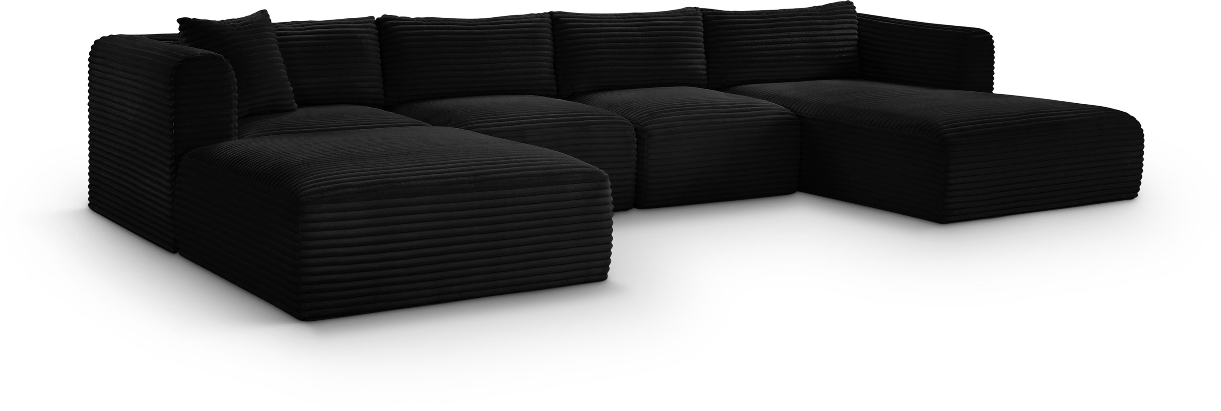 Shaggy - 5 Piece Modular Sectional With Chaise And Ottoman - Black
