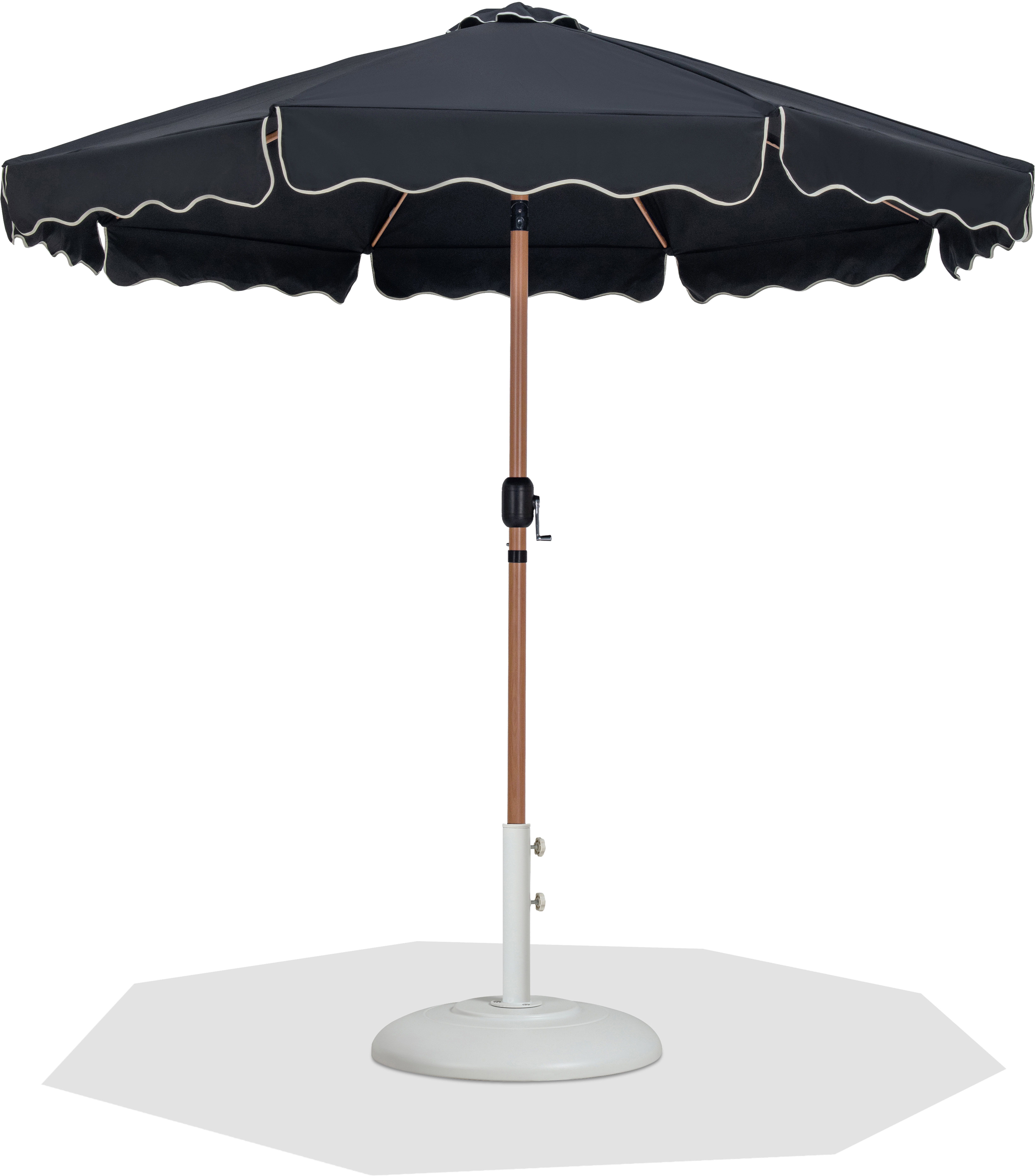 Amalfi - With Cream Piping Aluminum Patio Umbrella With White Base / Teak Pole - Black
