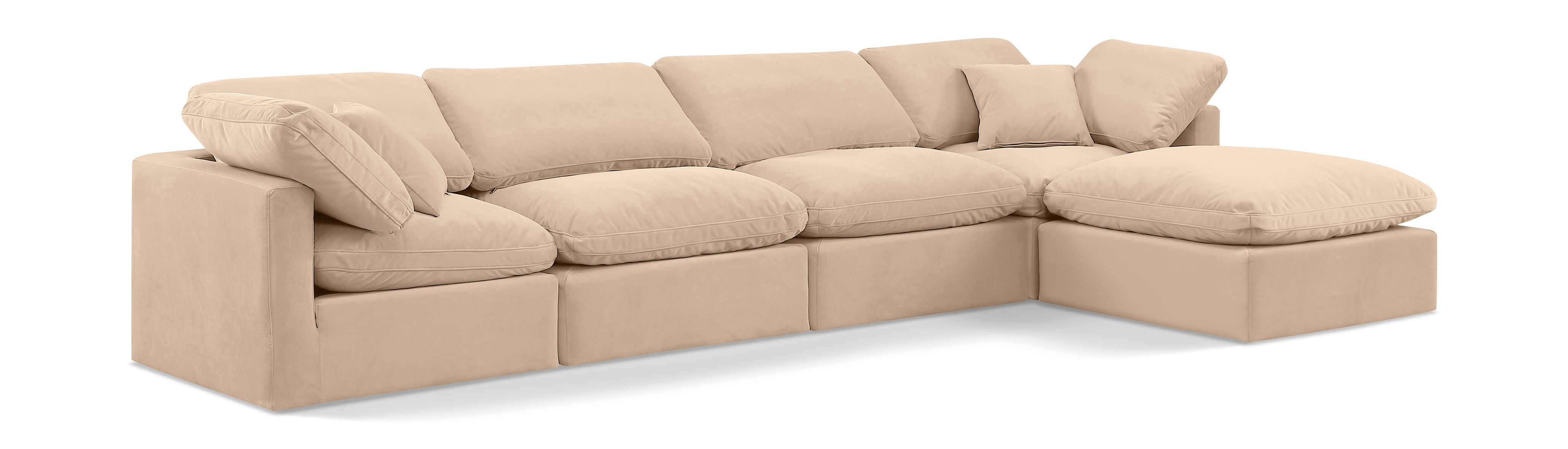 Indulge - Velvet 5 Piece Modular Sectional With Chaise - Beige