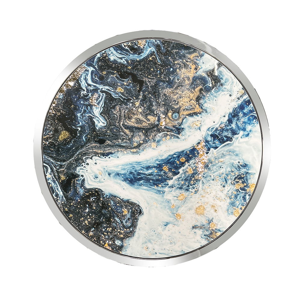 Lyda - End Table - Blue Marble Print & Chrome, blue, view 7