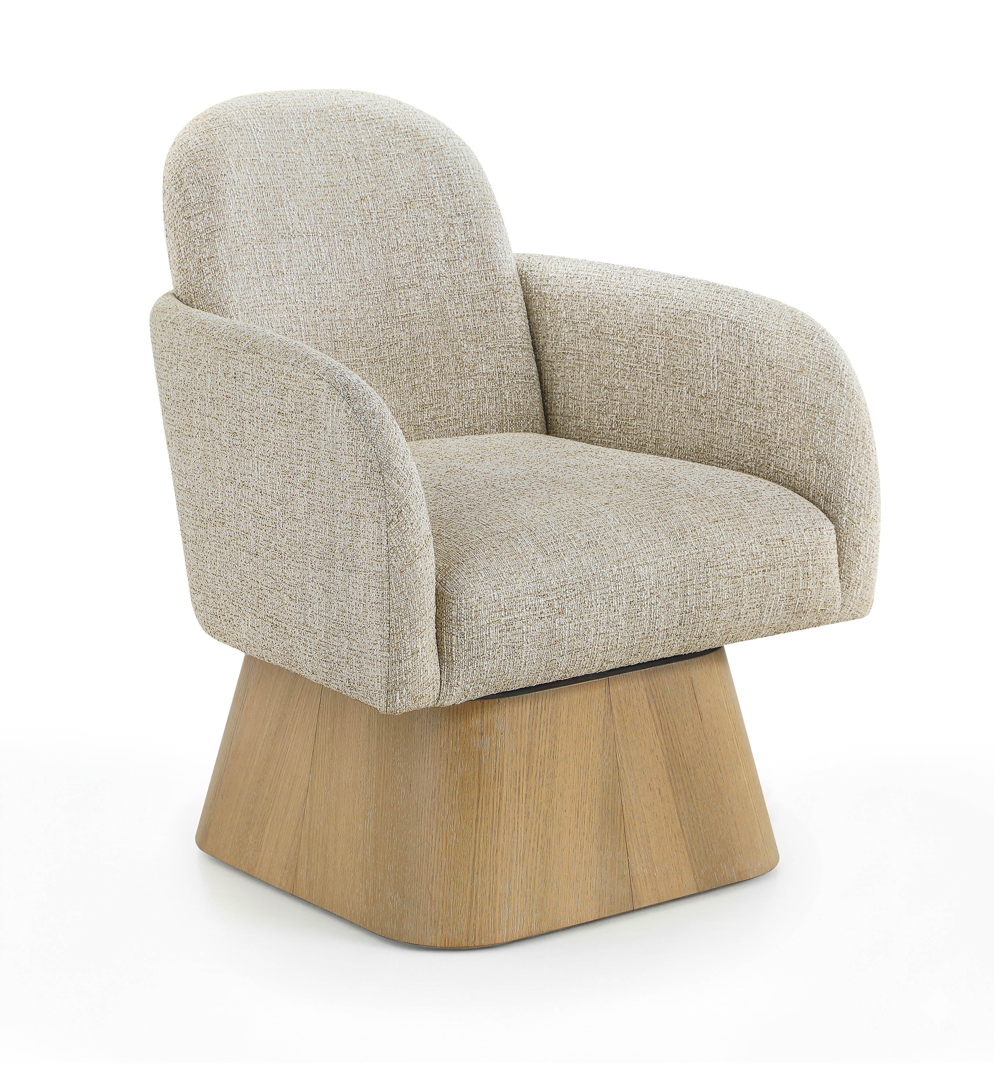 Marlowe - Linen Textured Fabric Upholstered Swivel Accent Chair - Beige / Stained Natural