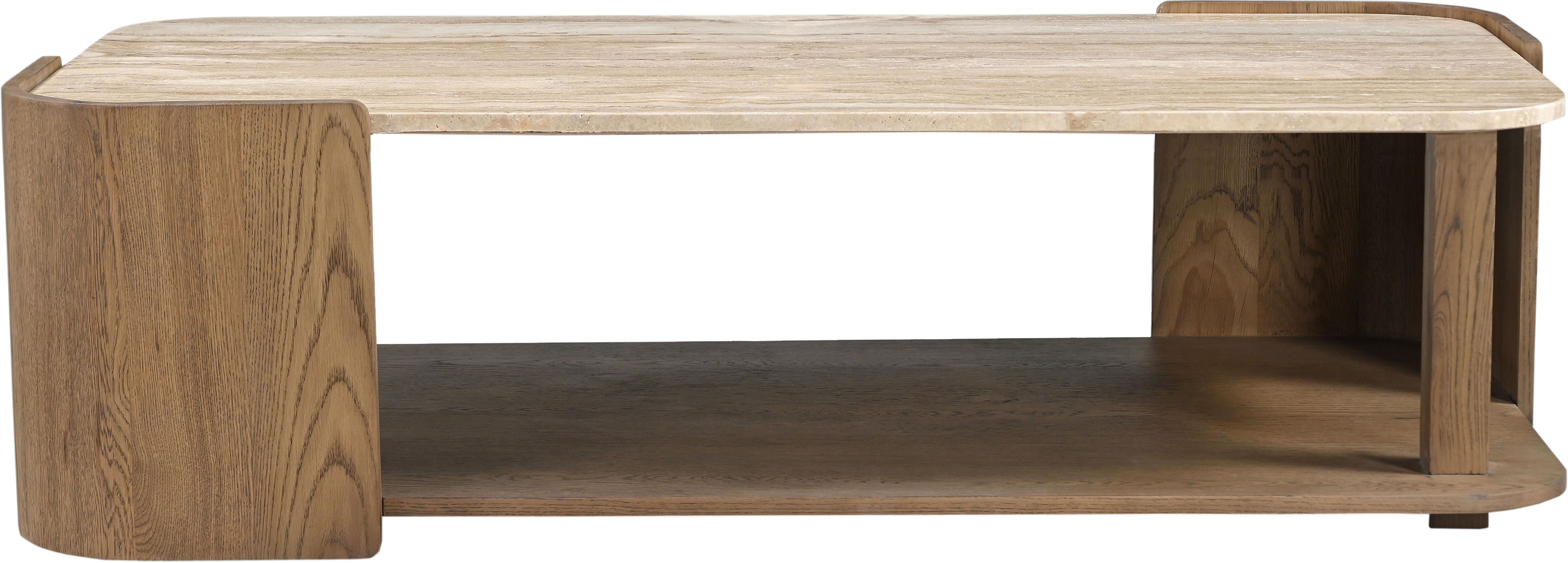 Calabria - Marble And Oak Wood Coffee Table - Beige / Brown