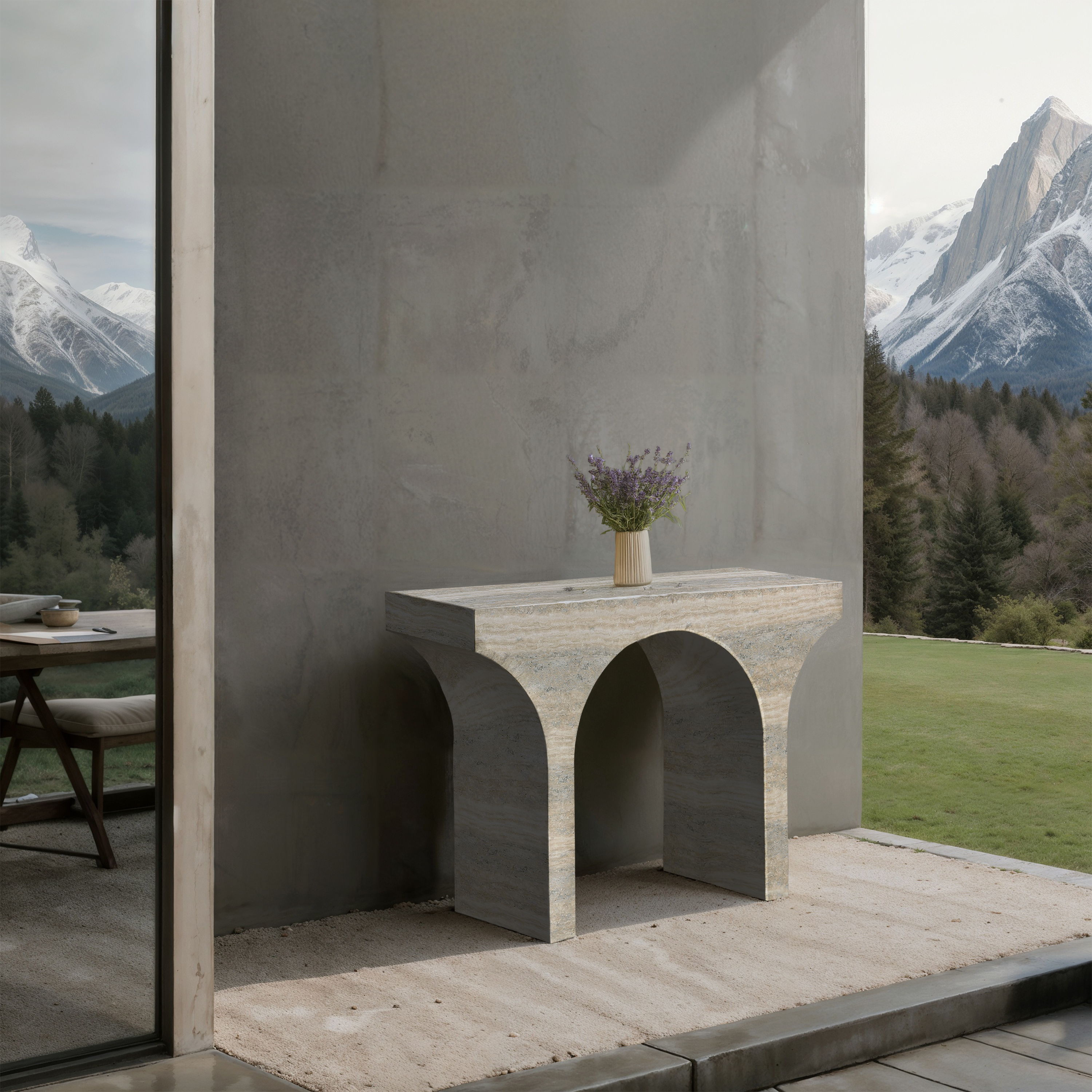 Pomezia - Console Table - Travertine