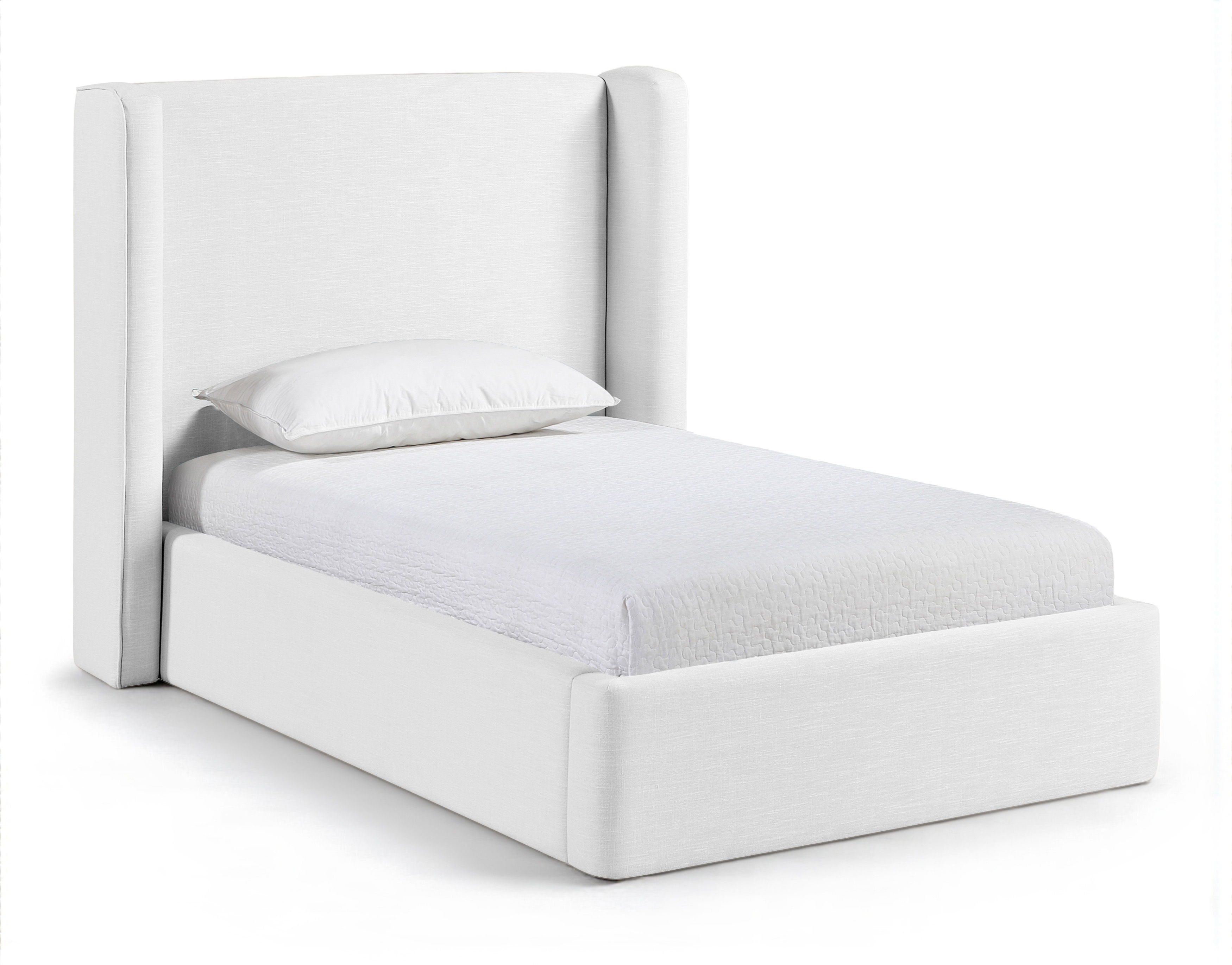 Kendall - Linen Textured Fabric Upholstered Twin Bed - White