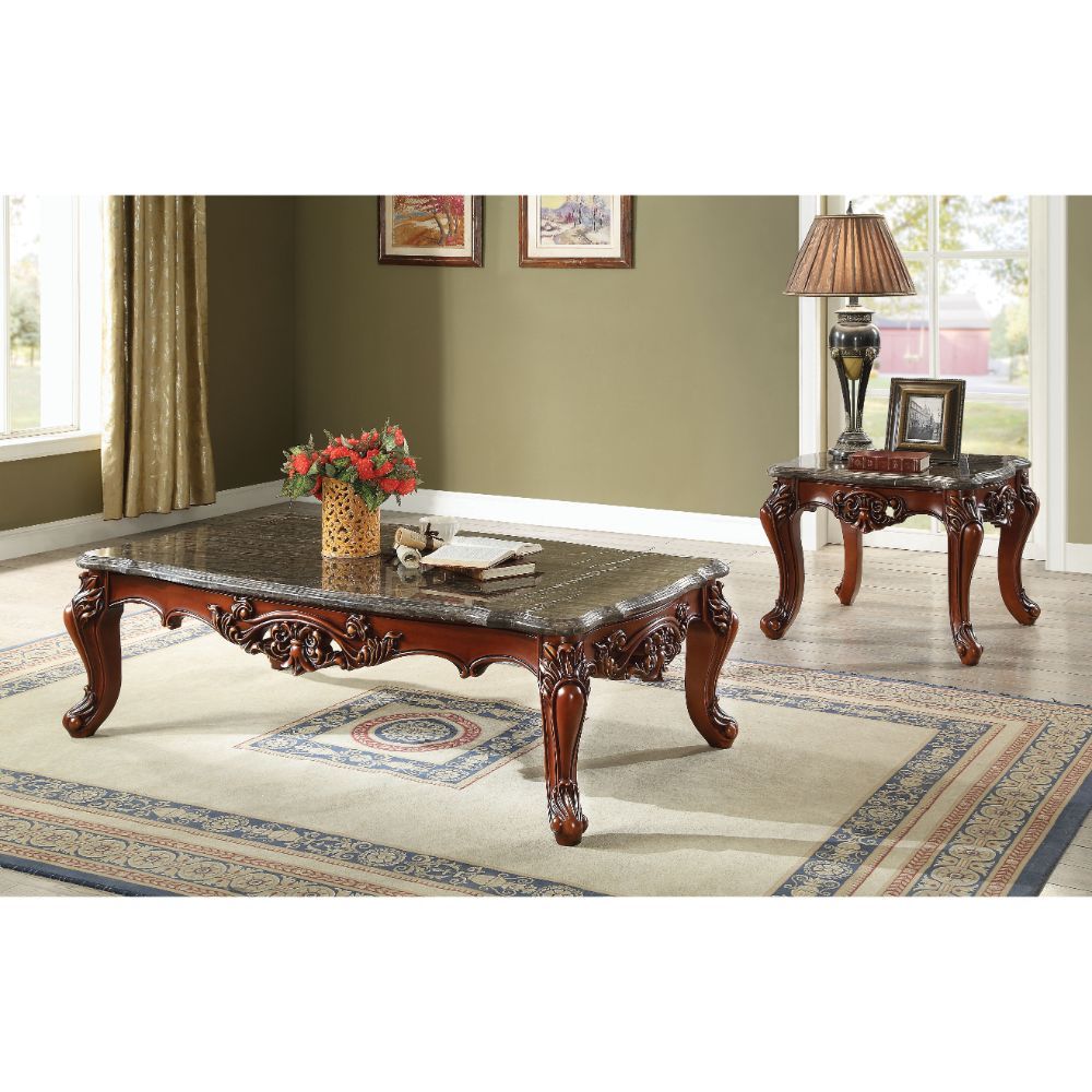 Eustoma - Coffee Table - Marble Top & Walnut, dark brown