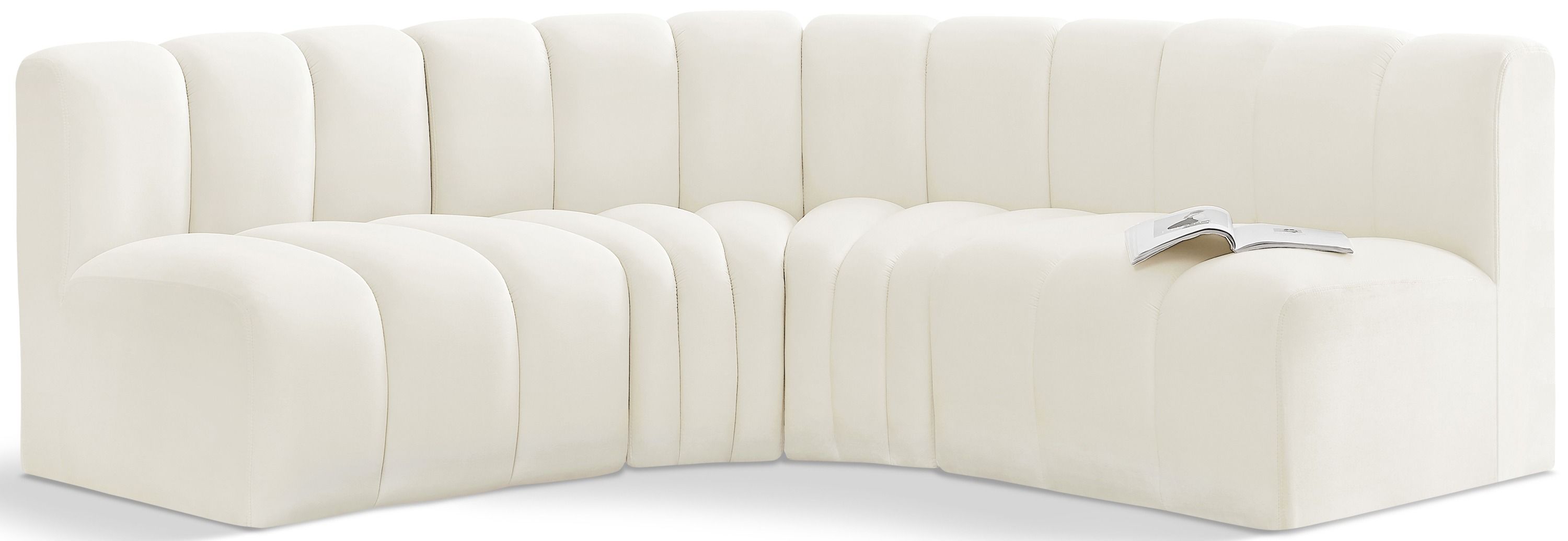 Arc - Velvet 4 Piece Corner Modular Sofa - Cream