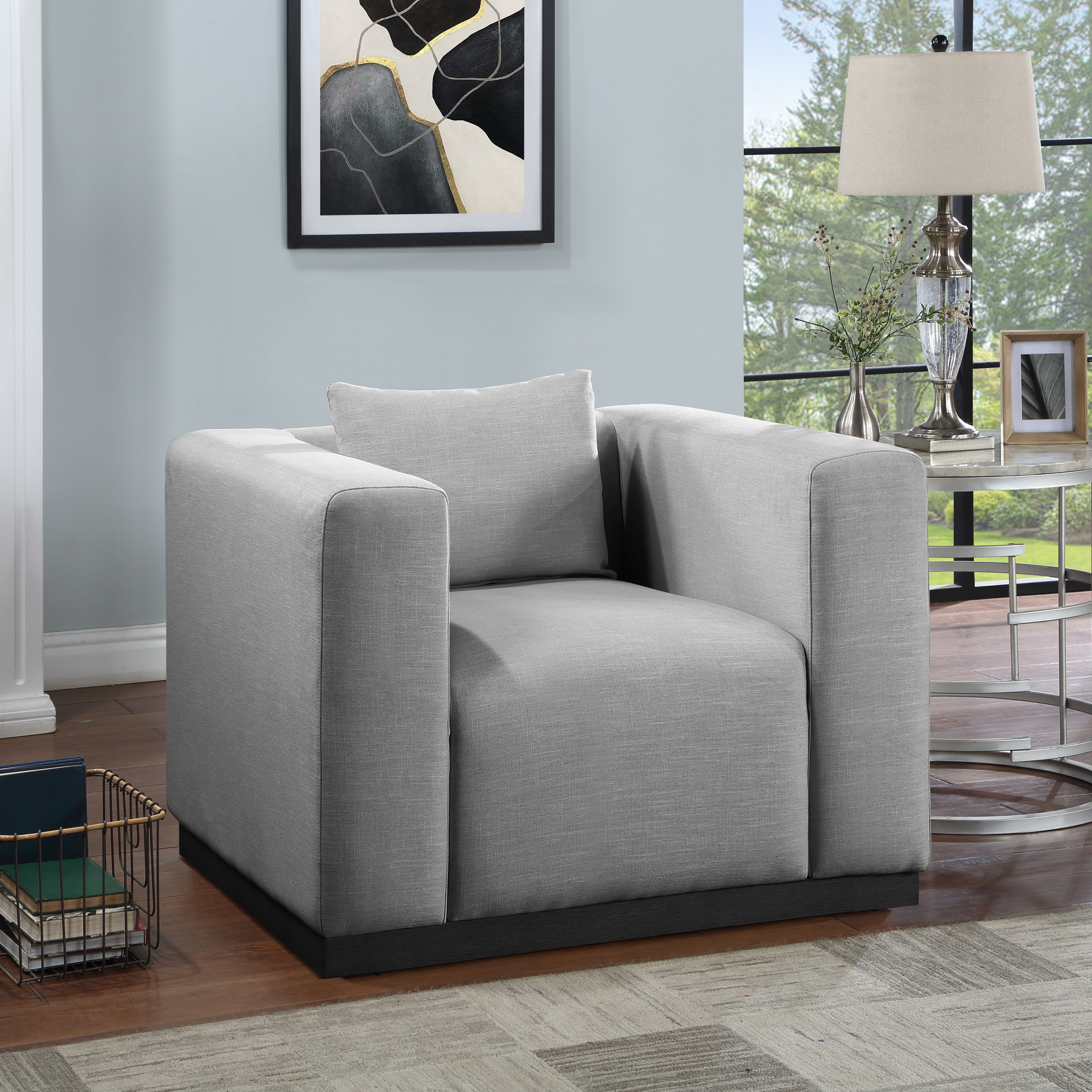 Alfie - Linen Textured Fabic Chair - Gray