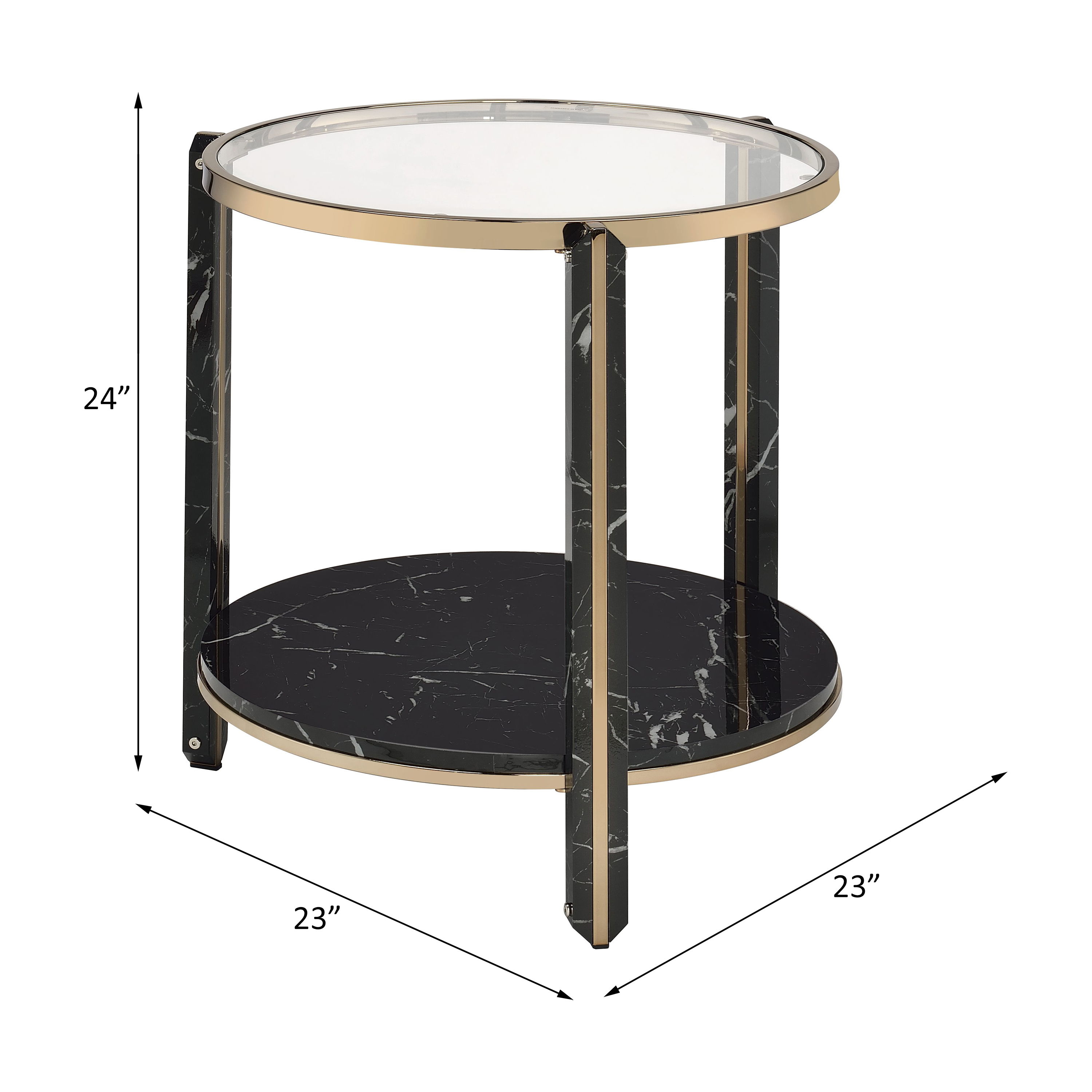 Thistle - End Table - Clear Glass, Faux Black Marble Top & Champagne, black, view 2