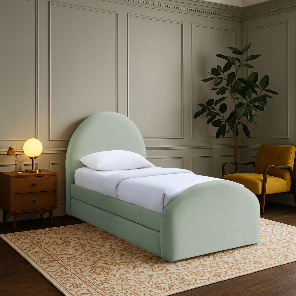 Andaz - Chenille Fabric Upholstered Twin Trundle Bed - Mint