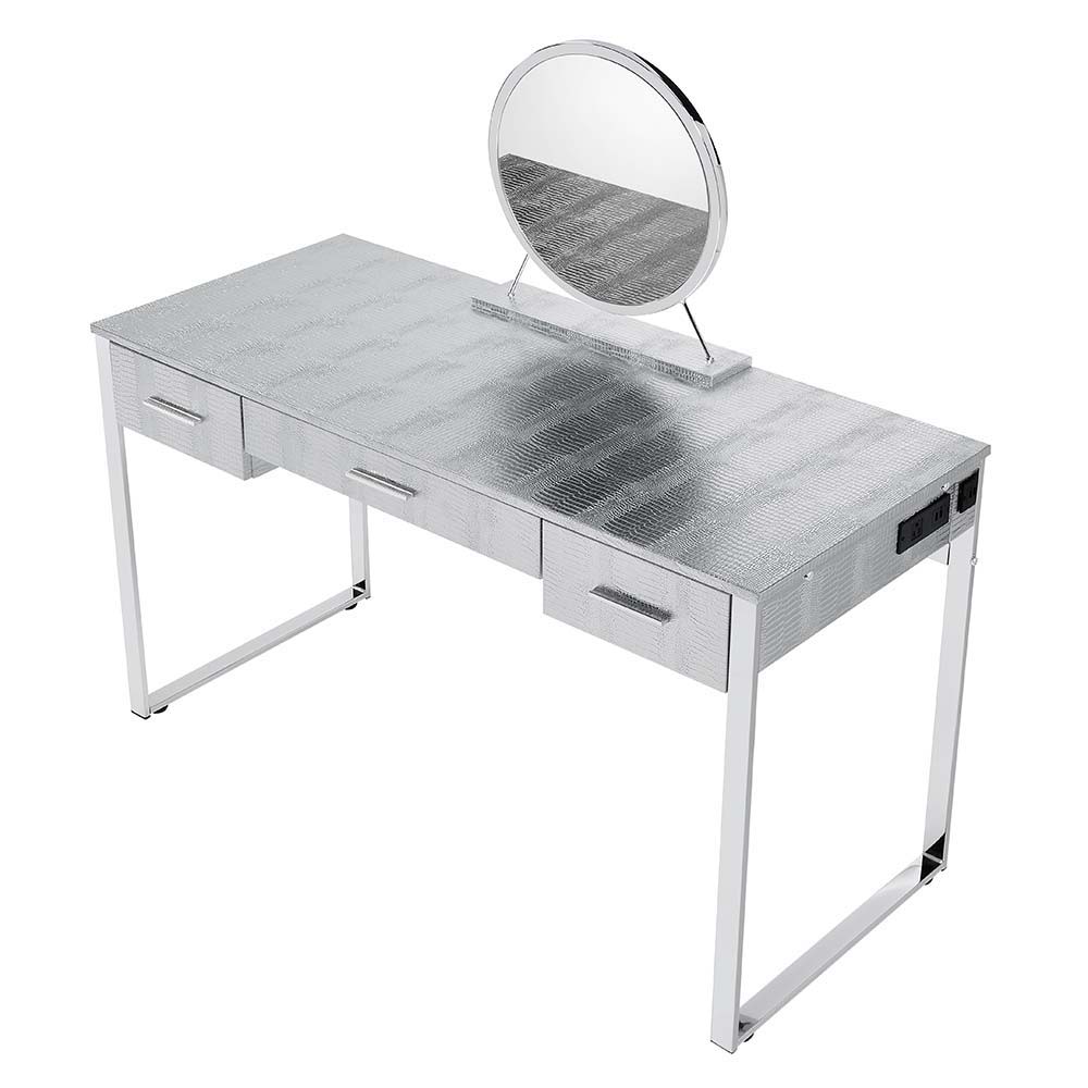 Myles - Vanity Set With USB - Antique White & Chrome, silver, view 3