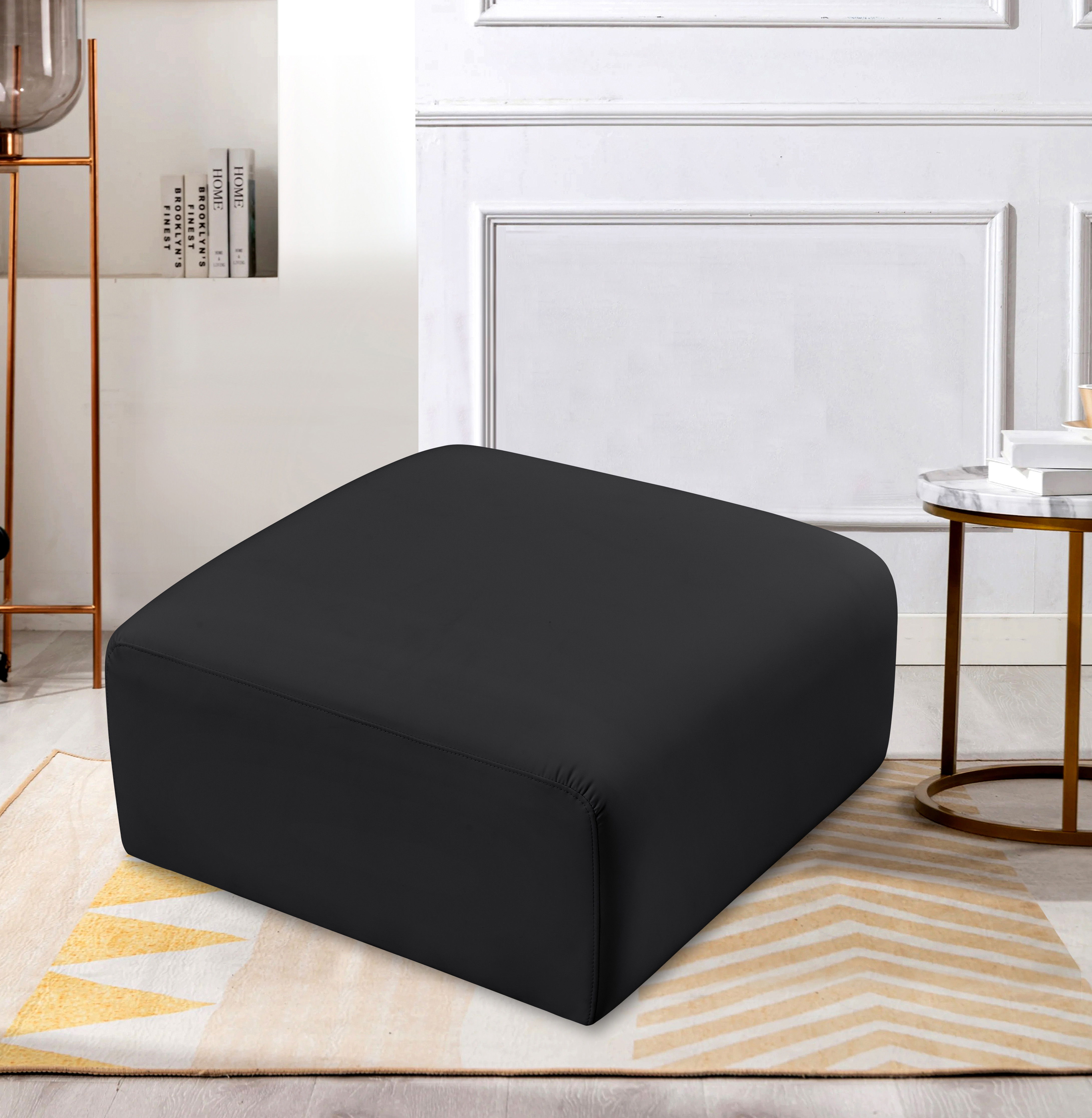 Arc - Faux Leather Ottoman - Black