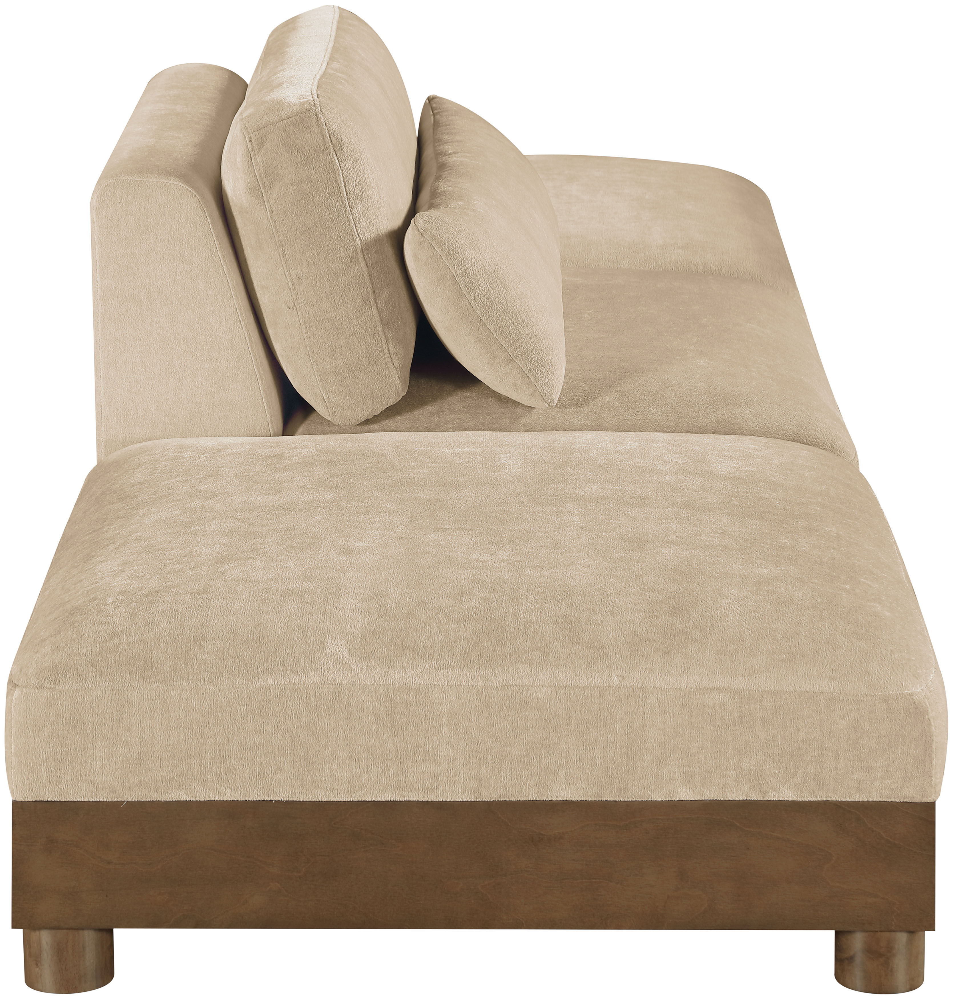 Turin - 120" Chenille Fabric Upholstered 3 Piece Modular Sofa - Beige / Brown Walnut