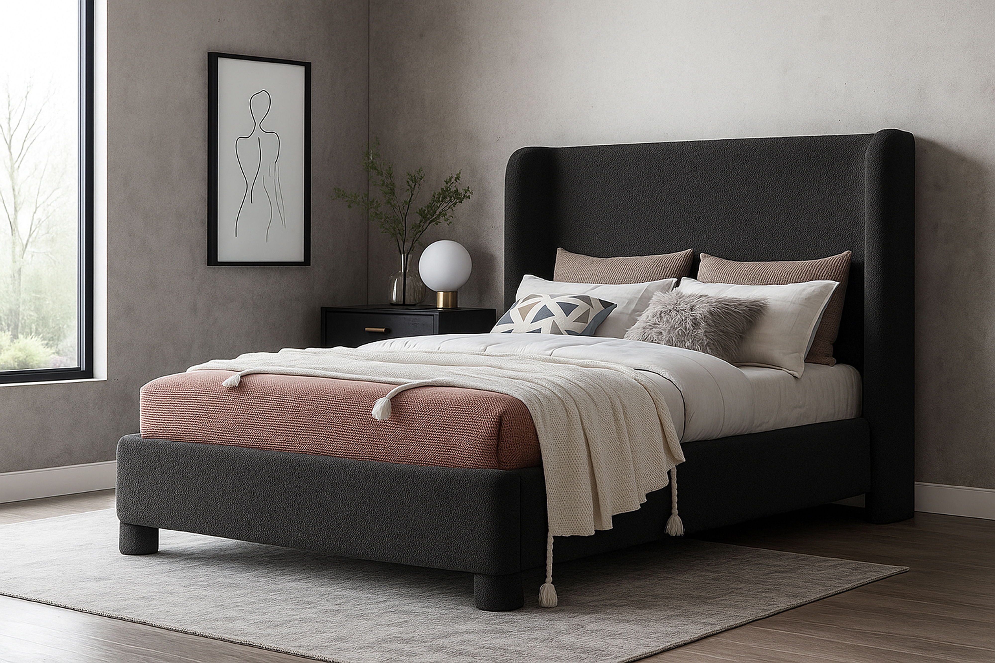 Penny - Boucle Fabric Queen Bed - Black