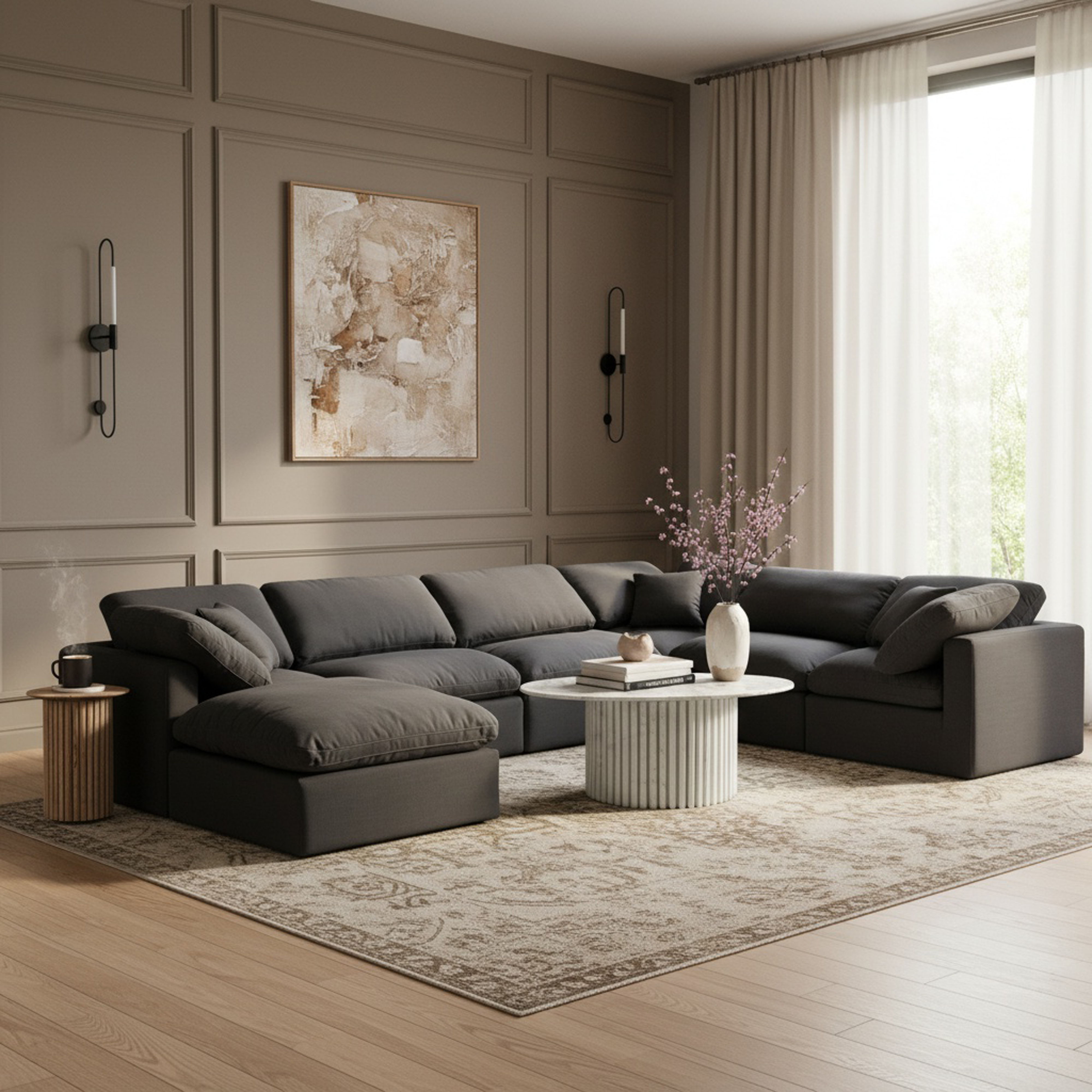 Indulge - Linen 7 Piece Modular Sectional - Black