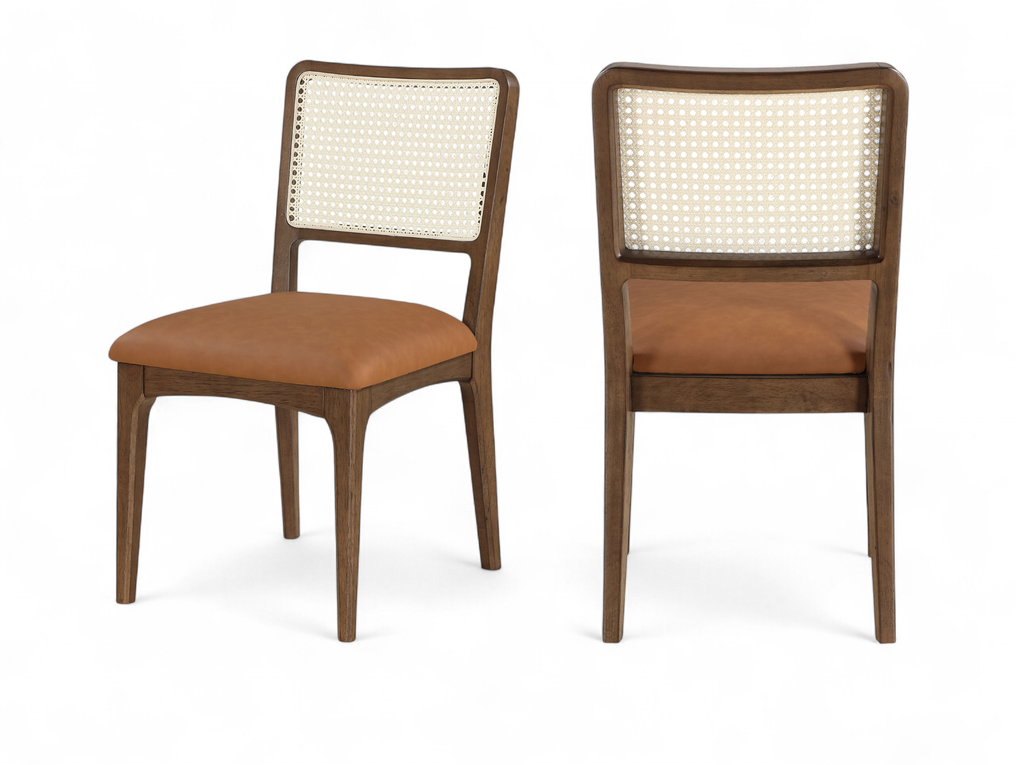 Atrium - Cane Back And Vegan Leather Upholstered Seat Dining Chair (Set of 2) - Cognac / Brushed Brown